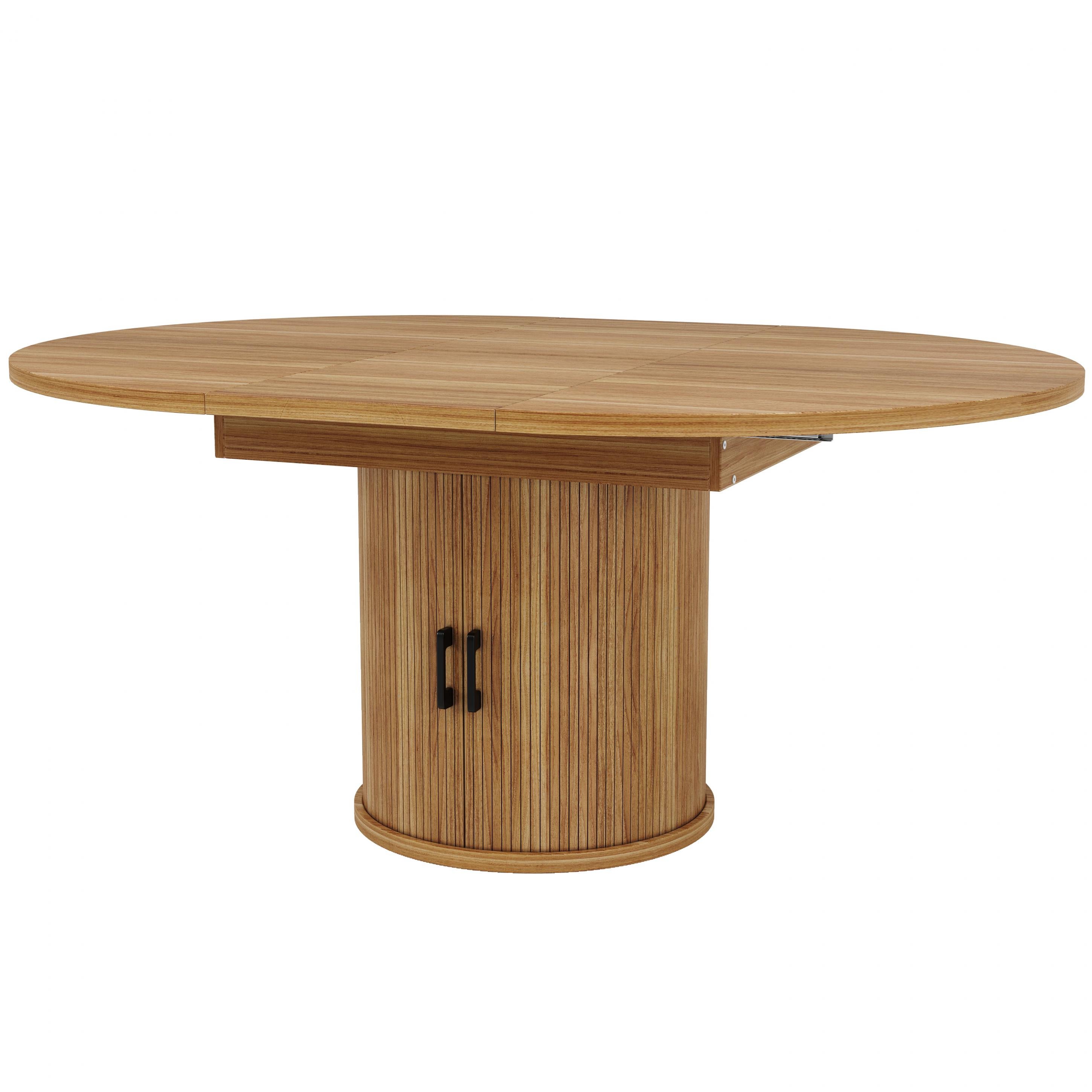 Rozkładany okrągły stół z drewna orzechowego – 118–158 cm, elegancki design z miejscem do przechowywania, dla 6 osób, regulowane nóżki - 6