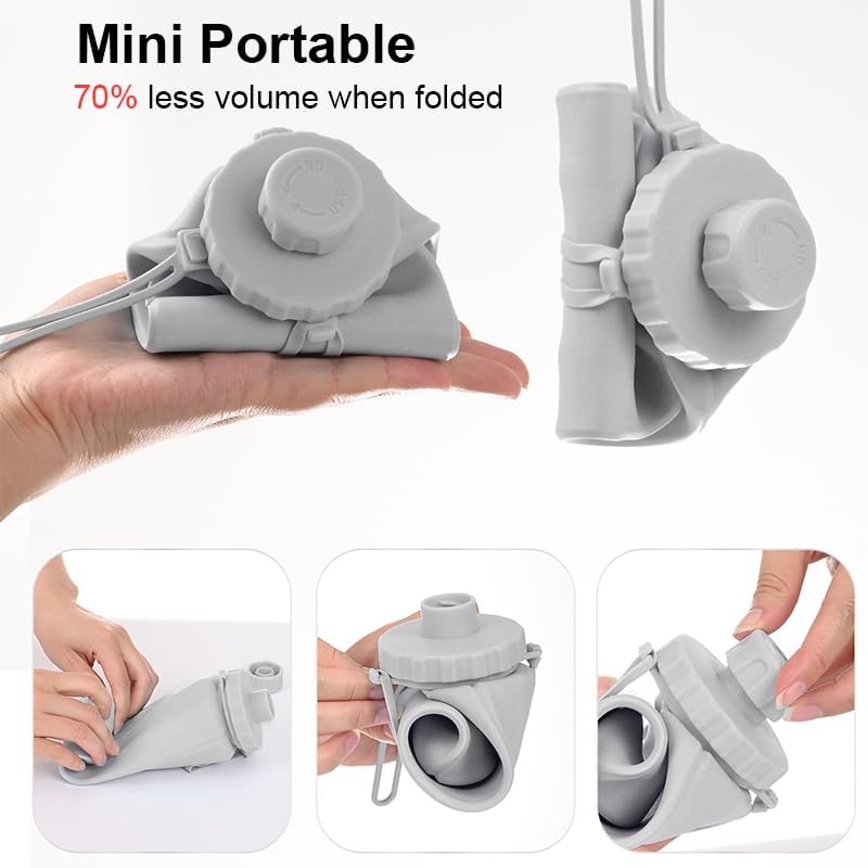 Gourde pliable 600 ml, en silicone, légère et étanche, idéale pour le camping, la randonnée, le vélo et les activités de plein air. Couleur : gris. - 3