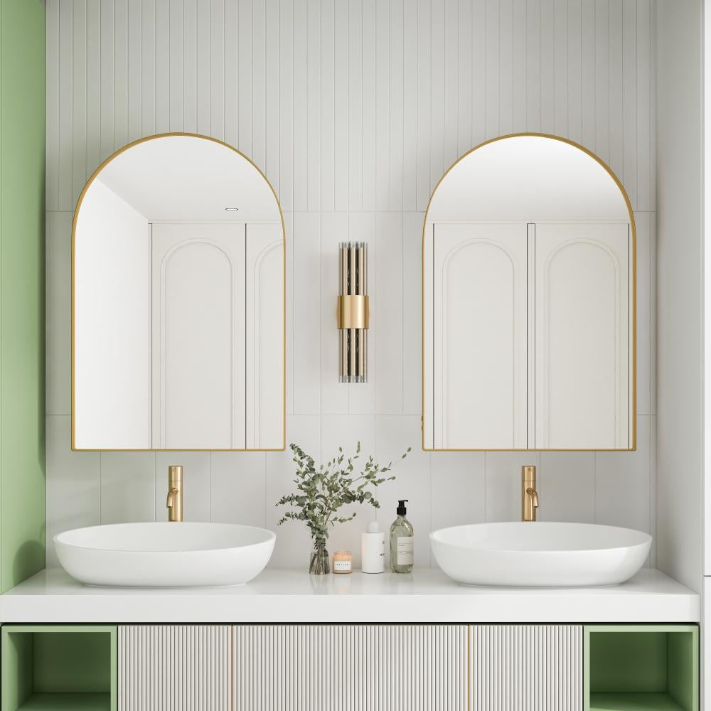 Armoire miroir arquée encastrable avec rangement, cadre métallique, étagères réglables et miroir trempé pour salle de bain moderne - 5