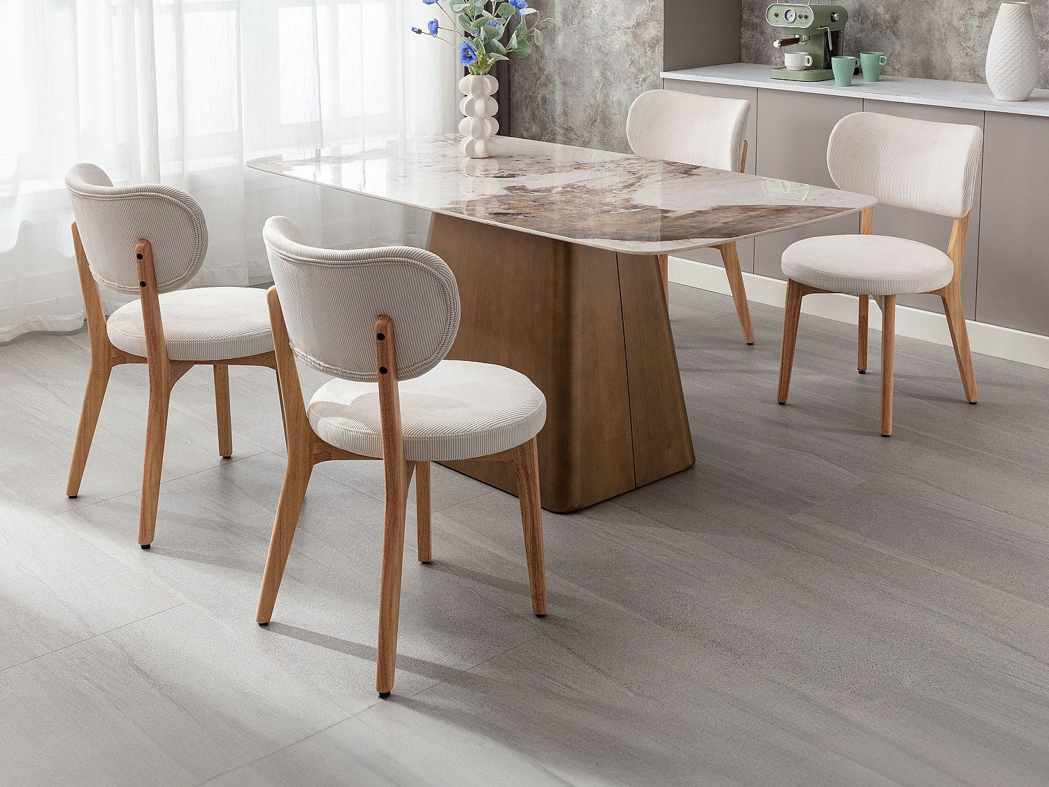 Zestaw 6 krzeseł ze sztruksu i drewna kauczukowego - Biały - TORIEL