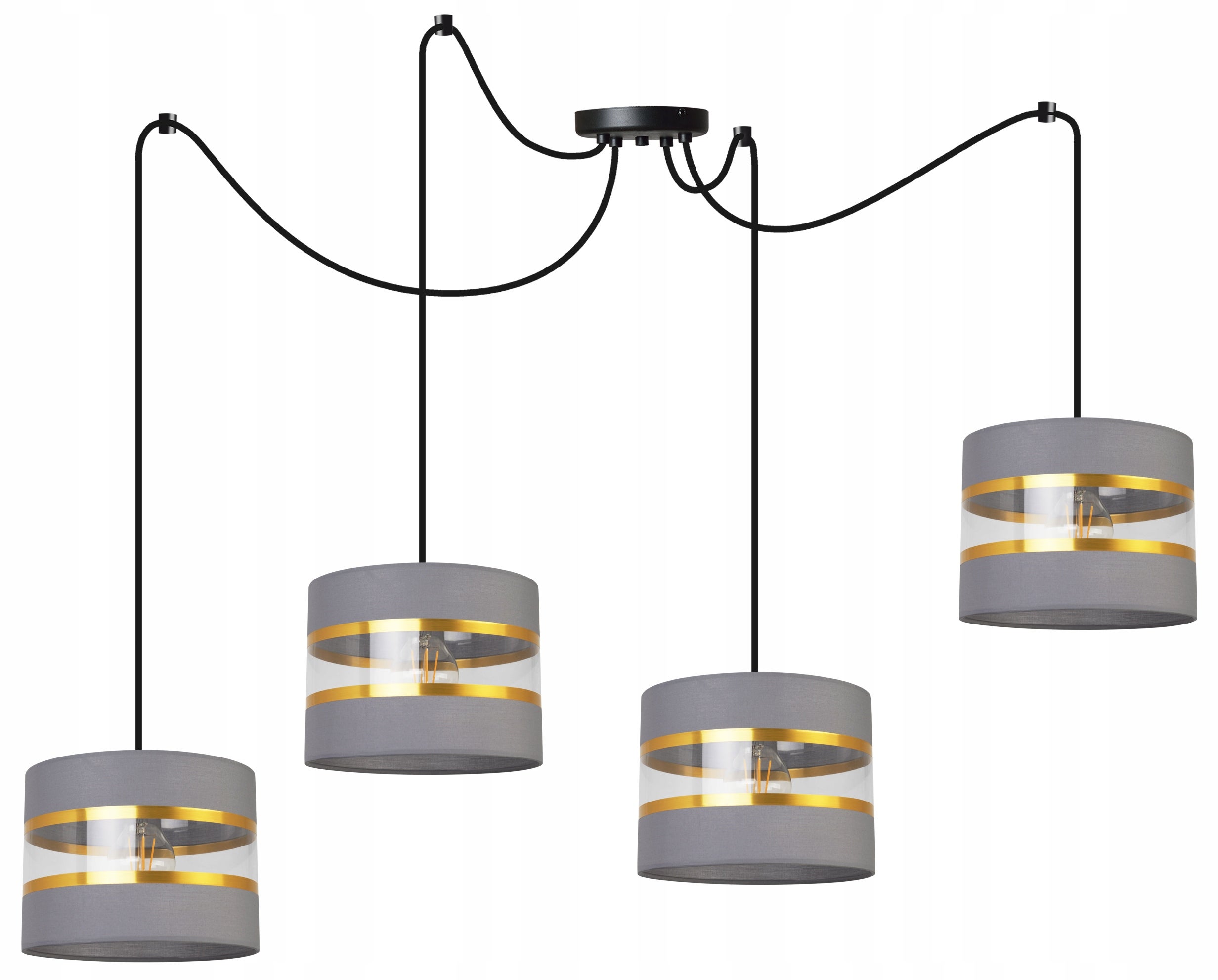 Lampa sufitowa wisząca Spider Elegance Gold modern 4xE27 abażur walec czarno/szary Light Home LH
