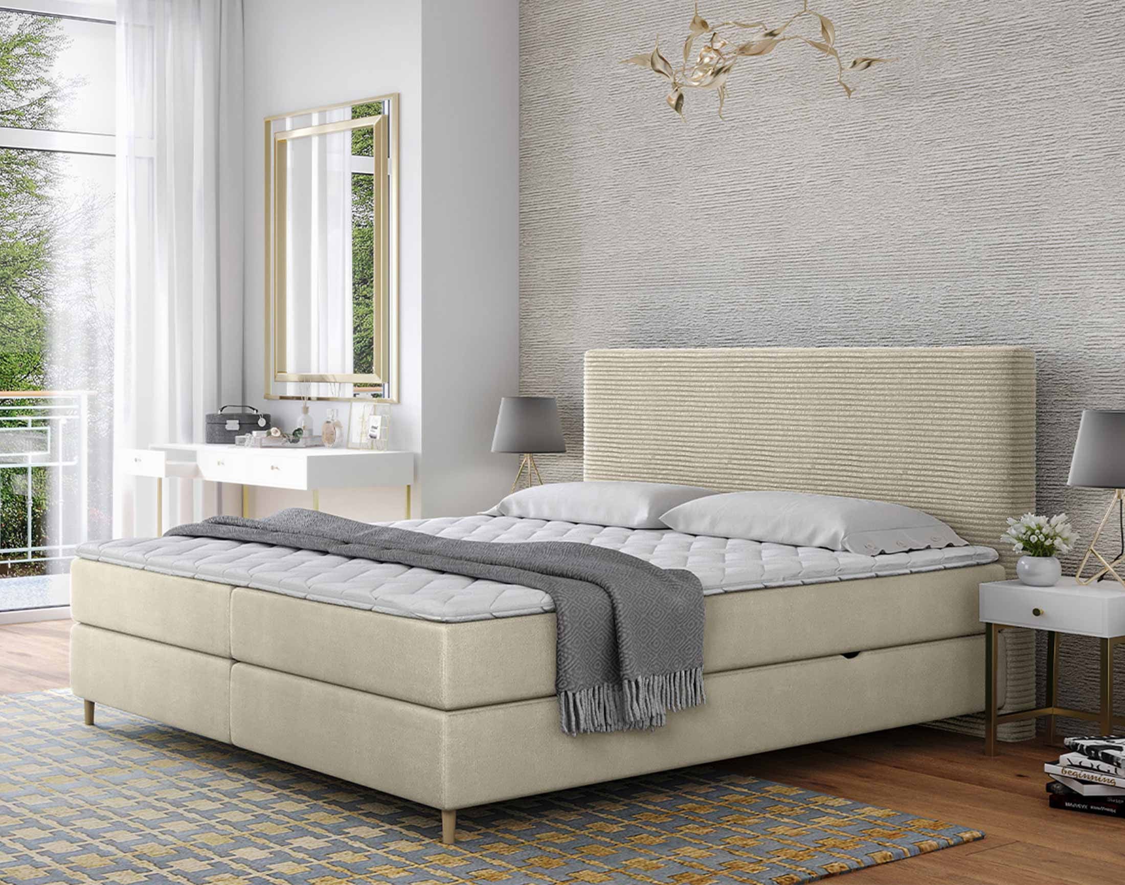 Lit boxspring en Velours côtelé 180x200 cm beige - RAFAELA - Best ...