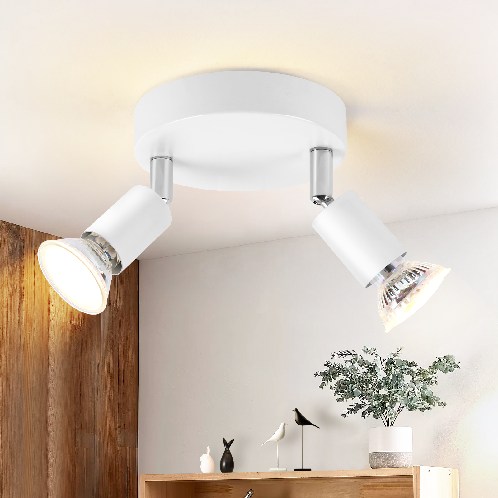 Zmh lámpara de techo led gu10 - 2 focos de techo redondos modernos de 350° para cocinas pasillo dormitorio sala de estar - sin bombilla blanca