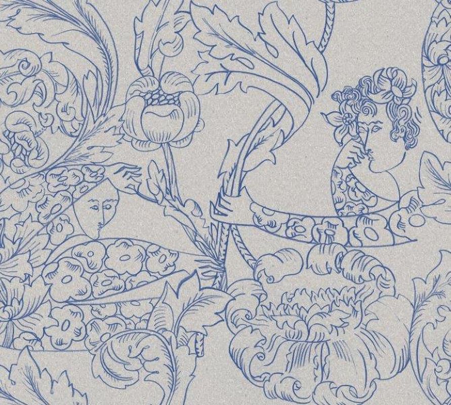 Papel pintado siluetas humanas azul agrisado - 49 cm x 10.05 m - borastapeter