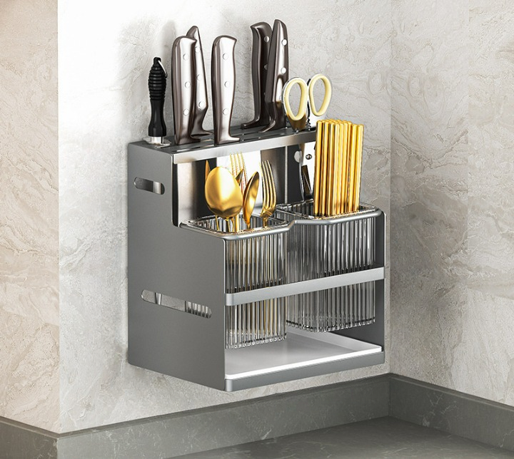 Uchwyt na pałeczki, uchwyt na pałeczki kuchenne, uchwyt na noże kuchenne, przechowywanie sztućców, szary, duży, 16*20*22 cm
