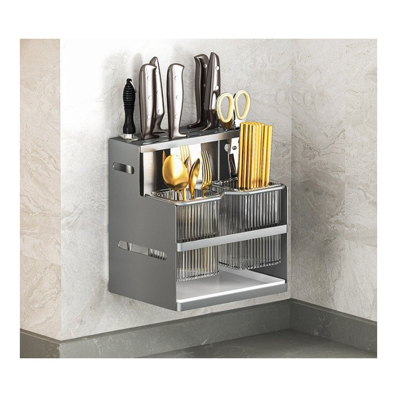 Uchwyt na pałeczki, uchwyt na pałeczki kuchenne, uchwyt na noże kuchenne, przechowywanie sztućców, szary, duży, 16*20*22 cm