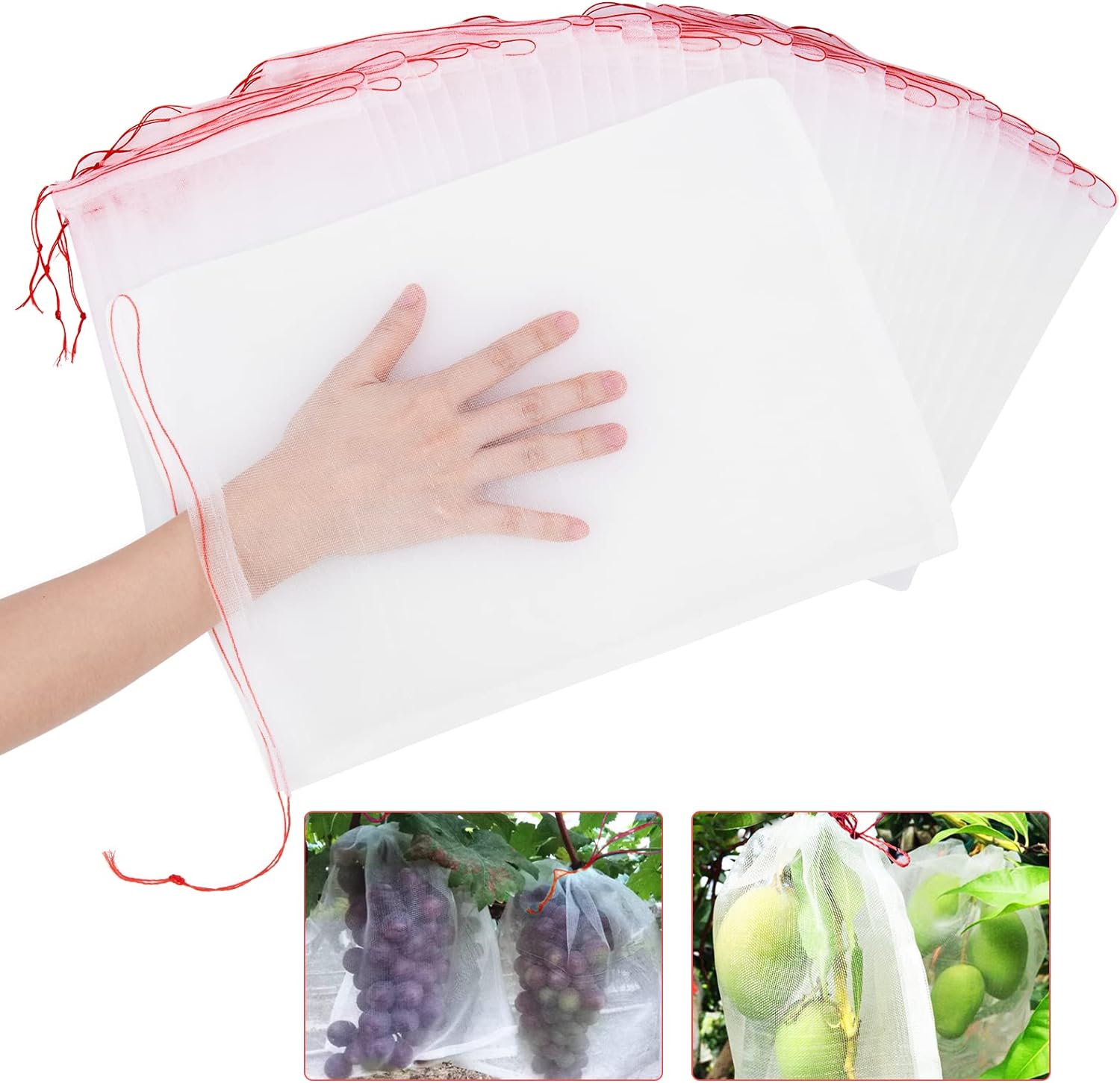Sacs De Protection Pour Fruits - Lot De 100 Filets En Maille Avec Cordon - 3 Tailles (S, M, L) - Contre Oiseaux, Pour Fraises, Légumes, Plantes - 3