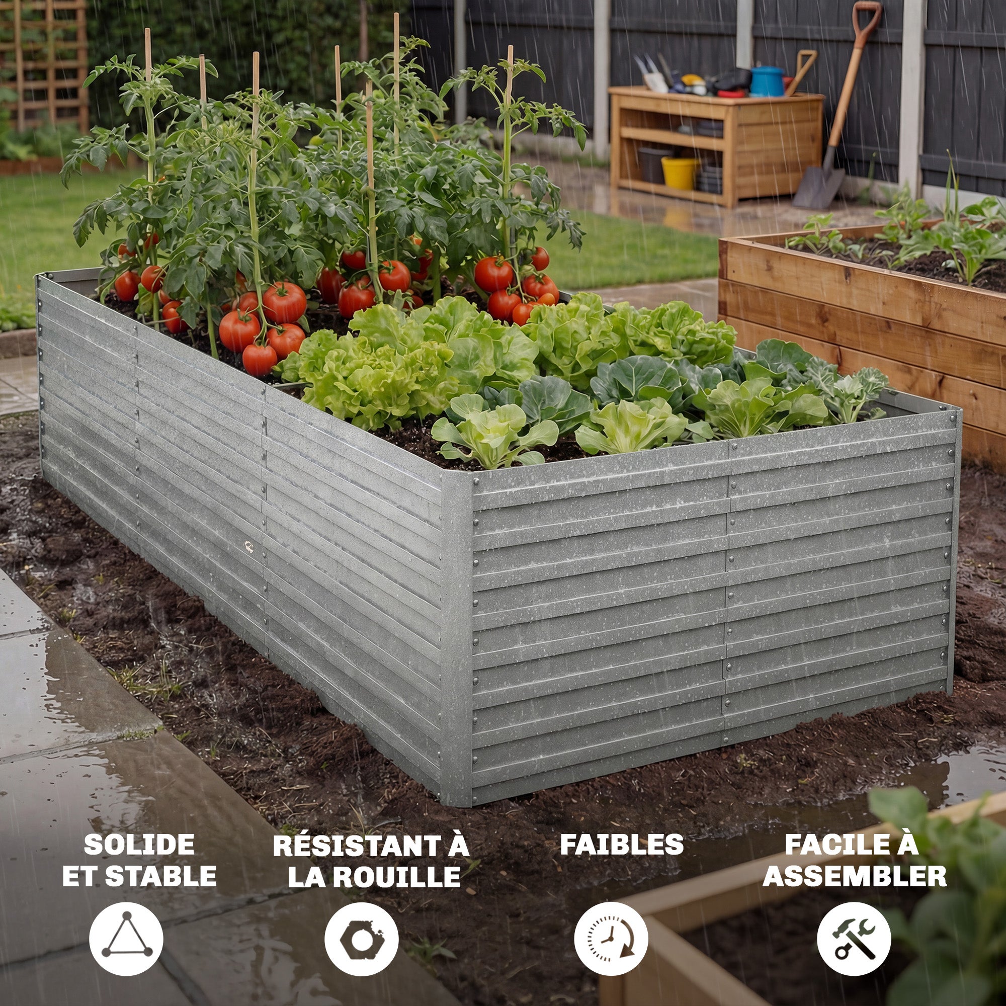 Jardinière extérieure - Outsunny - rectangulaire - avec bordure de sécurité et fond ouvert - 240 x 120 x 60 cm - gris argenté - 5