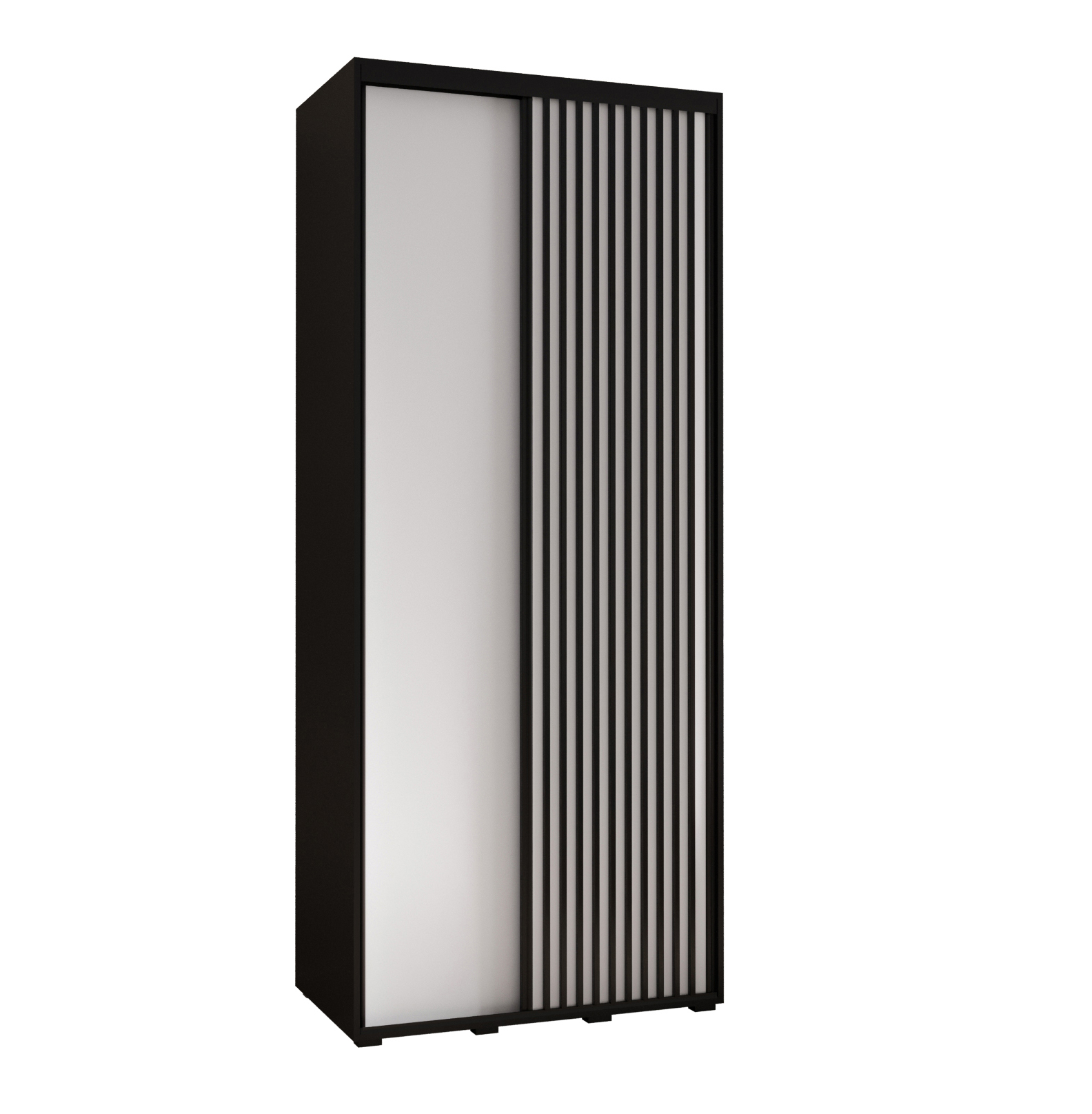Szafa przesuwna wysoka Lanko 1 100 x 45 x 235,2 cm czarny + biały + lamele czarny - Abiks Meble