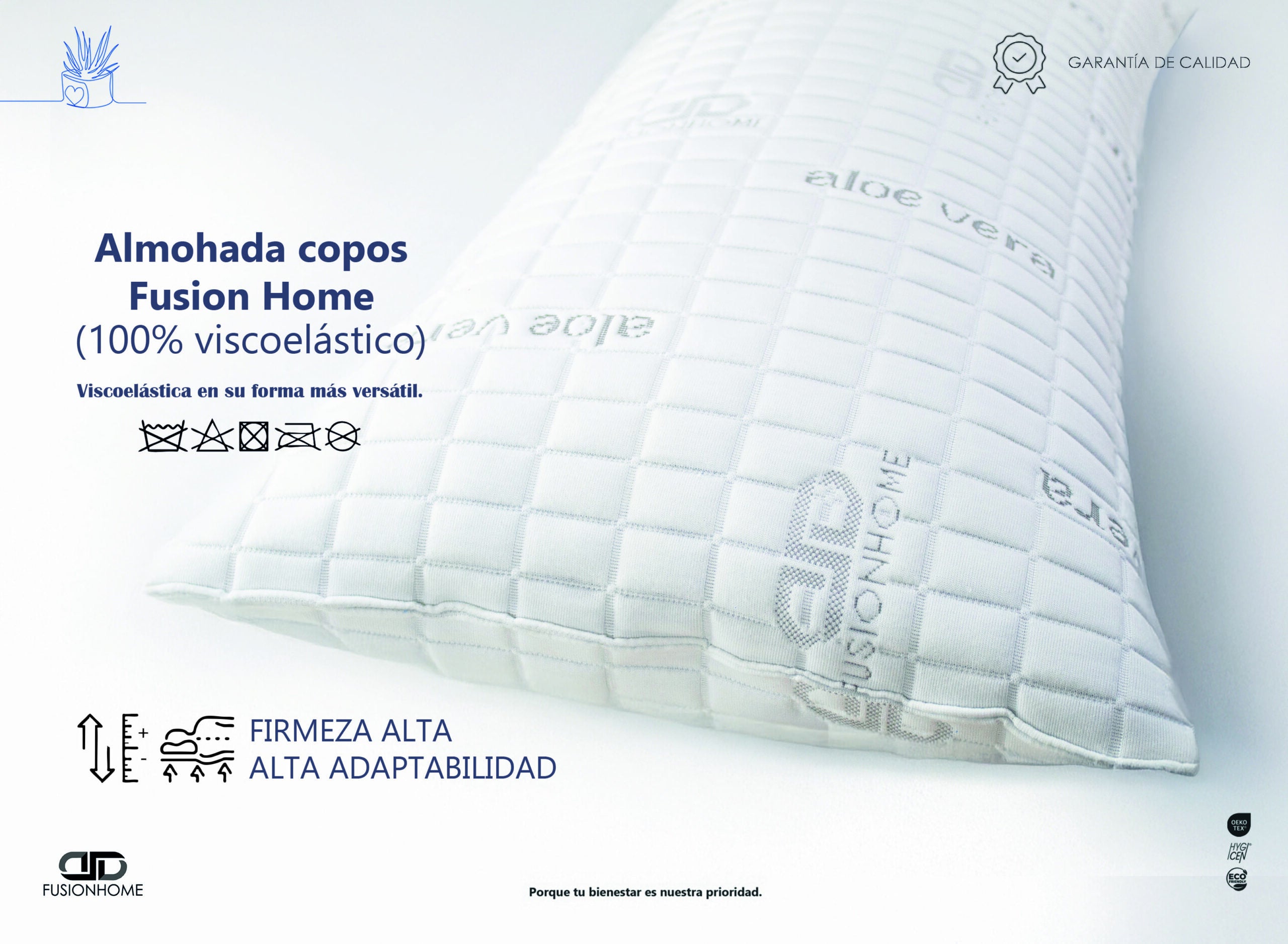 Pack 2 Almohadas Visco Aloe Vera 100% Copos Viscoelástica 75cm FusionHome - 3