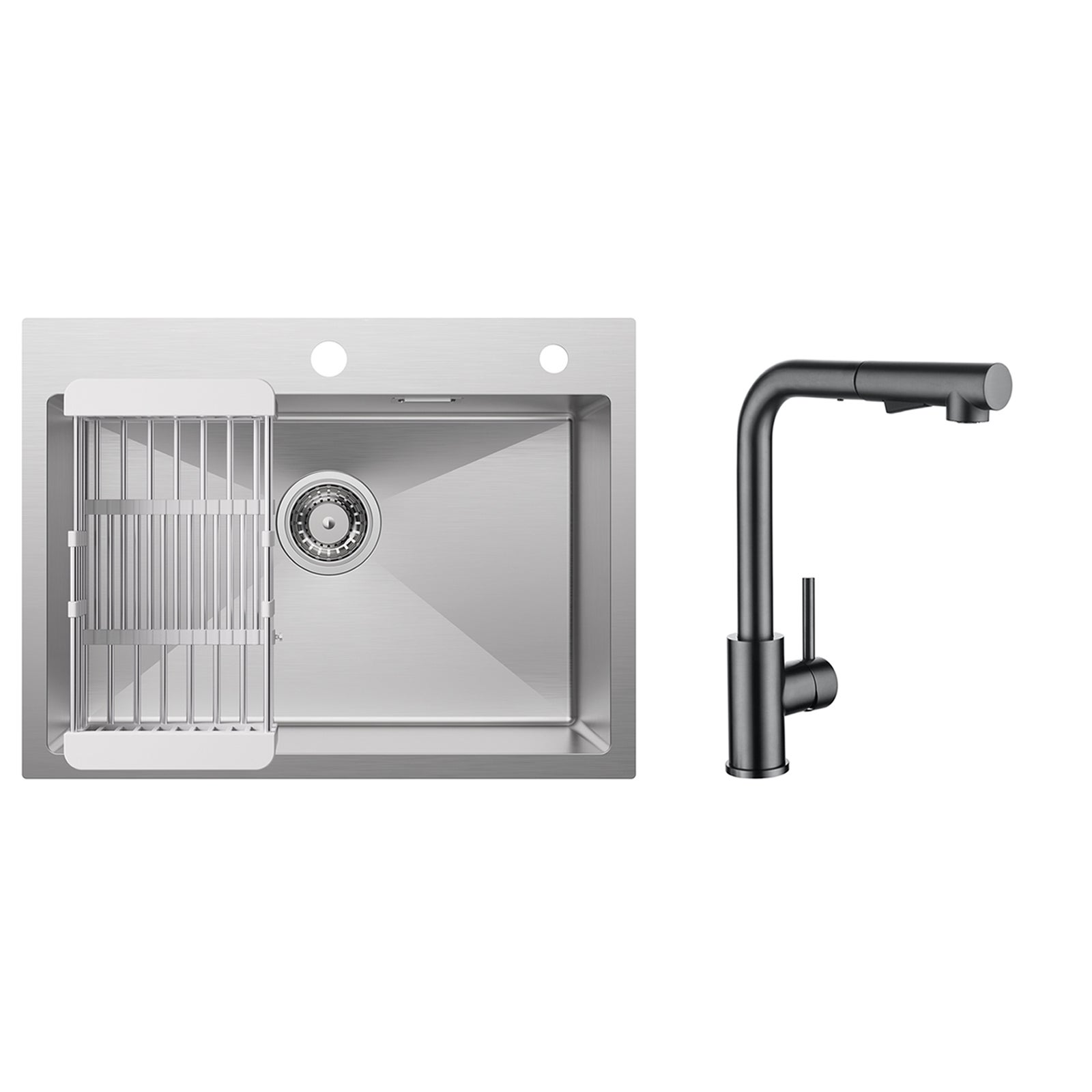 Lavello Autoportante In Acciaio Inox 84x46x76 Cm – Con Rubinetto, Ripiano E Accessori, Per Cucina, Bagno O Esterno