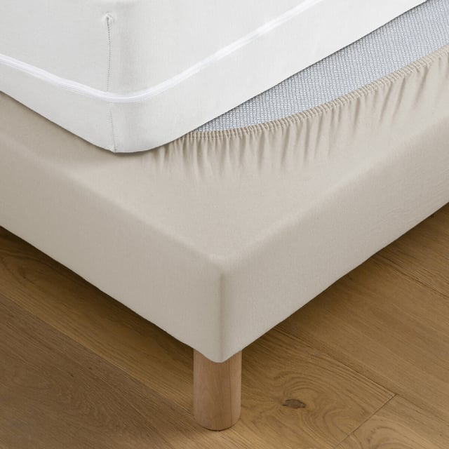 Cache sommier, en jersey de coton, bonnet 30 cm - Beige - 160 x 200 cm