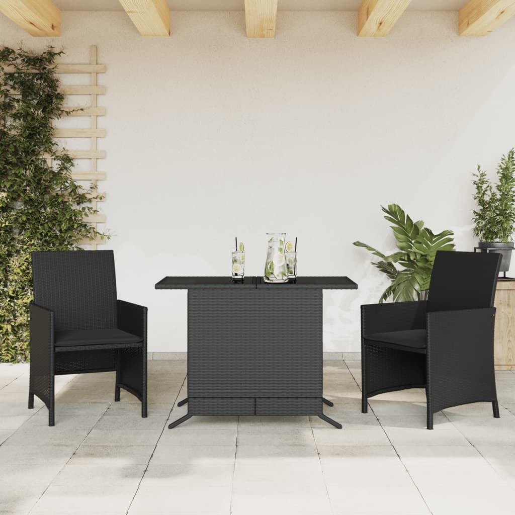 3-cz. zestaw mebli bistro z poduszkami, czarny, polirattan