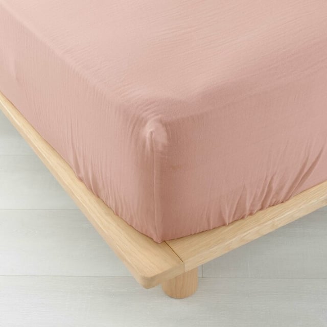 Drap-housse 2 personnes 140 x 190 cm – Gaze de Coton Uni 57 fils – Angelia Rose