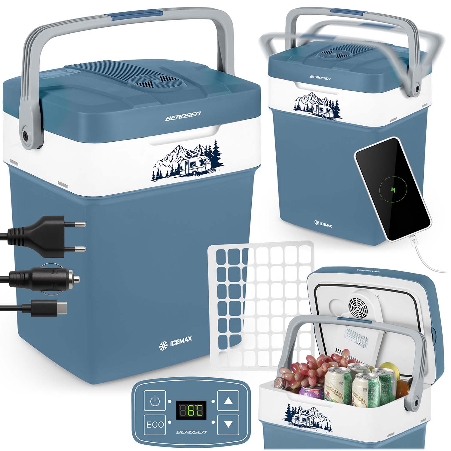 Lodówka turystyczna samochodowa 29l Berdsen 12V i 230V USB z funkcją ECO