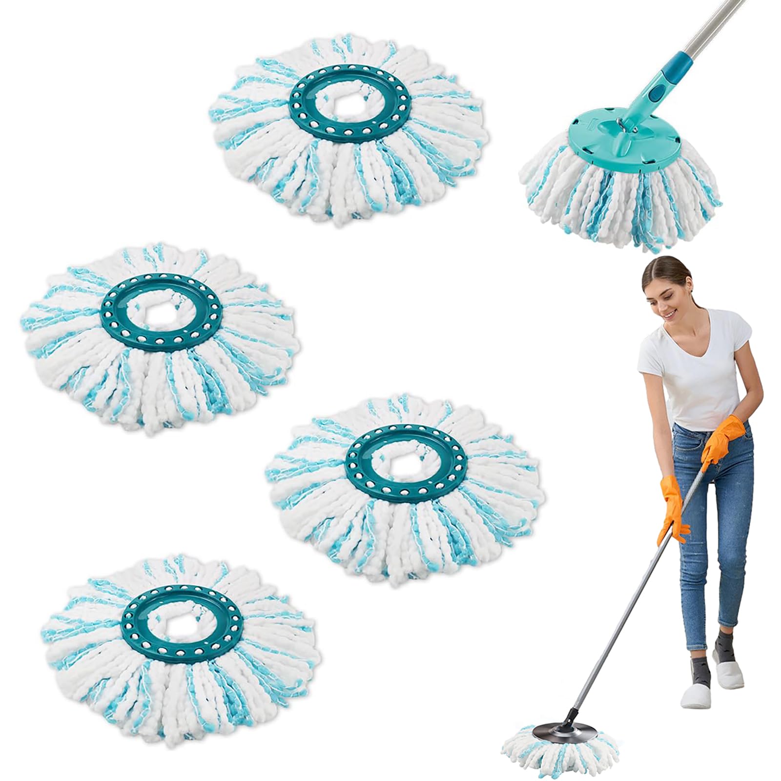 4 sztuki zapasowych głowic do mopa Leifheit Clean Twist Disc Mop, wymienne frędzle z mikrofibry do skutecznego czyszczenia cząstek