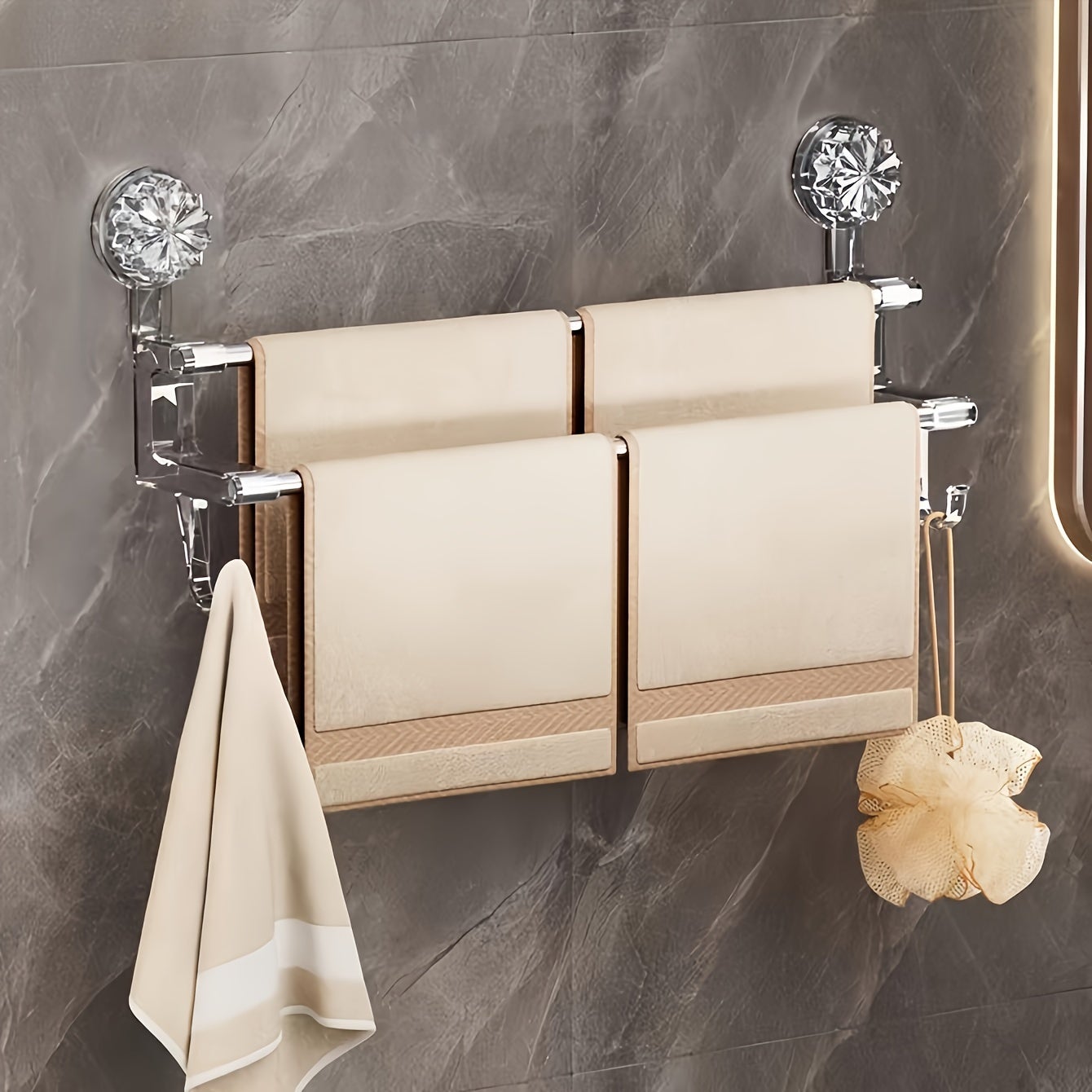 Relbow Toallero De Baño Sin Taladro: Incluye 2 Ganchos Adhesivos Extra Fuertes (Acero Inoxidable, Plata)