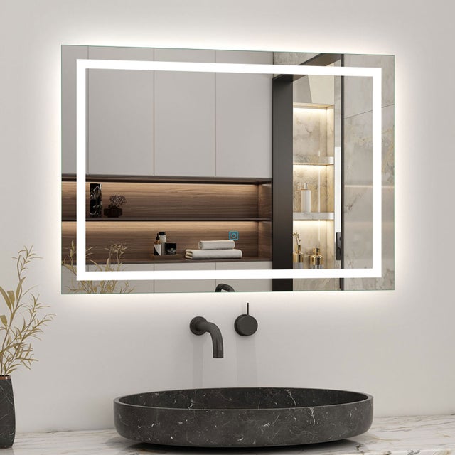 AICA Miroir lumineux 80 x 60cm anti-buée +dimmable + mémoire, miroir de salle de bain led