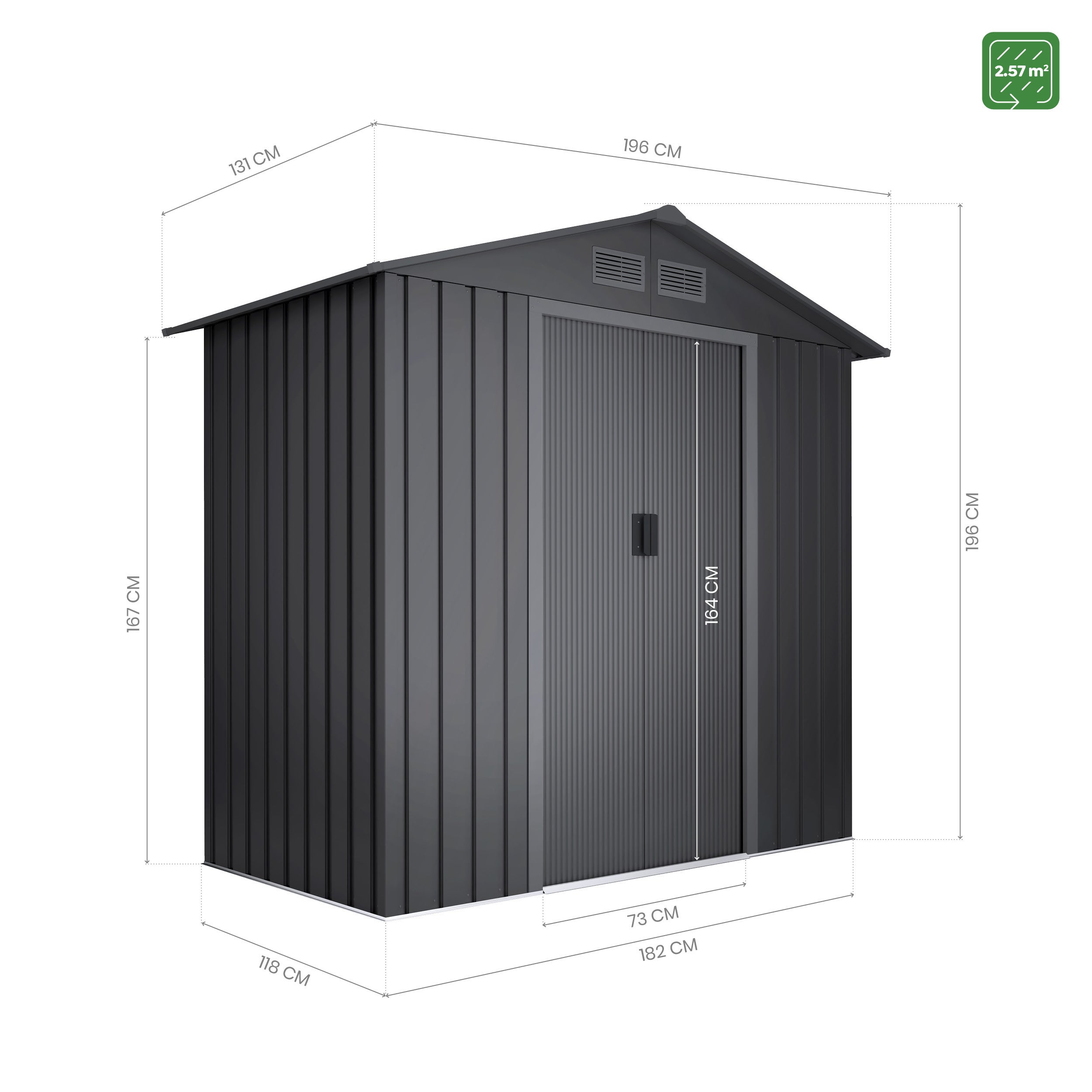 Casetta da giardino in metallo 2,57m2 Visby Dark - Porta scorrevole - Tetto a capanna - Capanno da esterno - 4