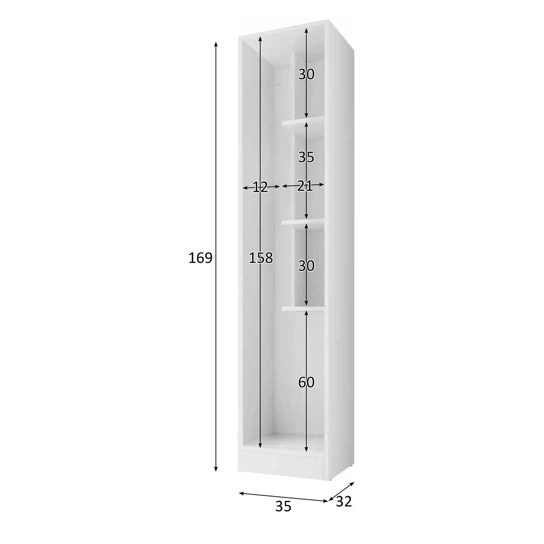 Armoire à balais polyvalente avec une porte réversible. Coloris blanc (Hauteur 170 cm/Largeur 35 cm/Profondeur 32 cm) - 6