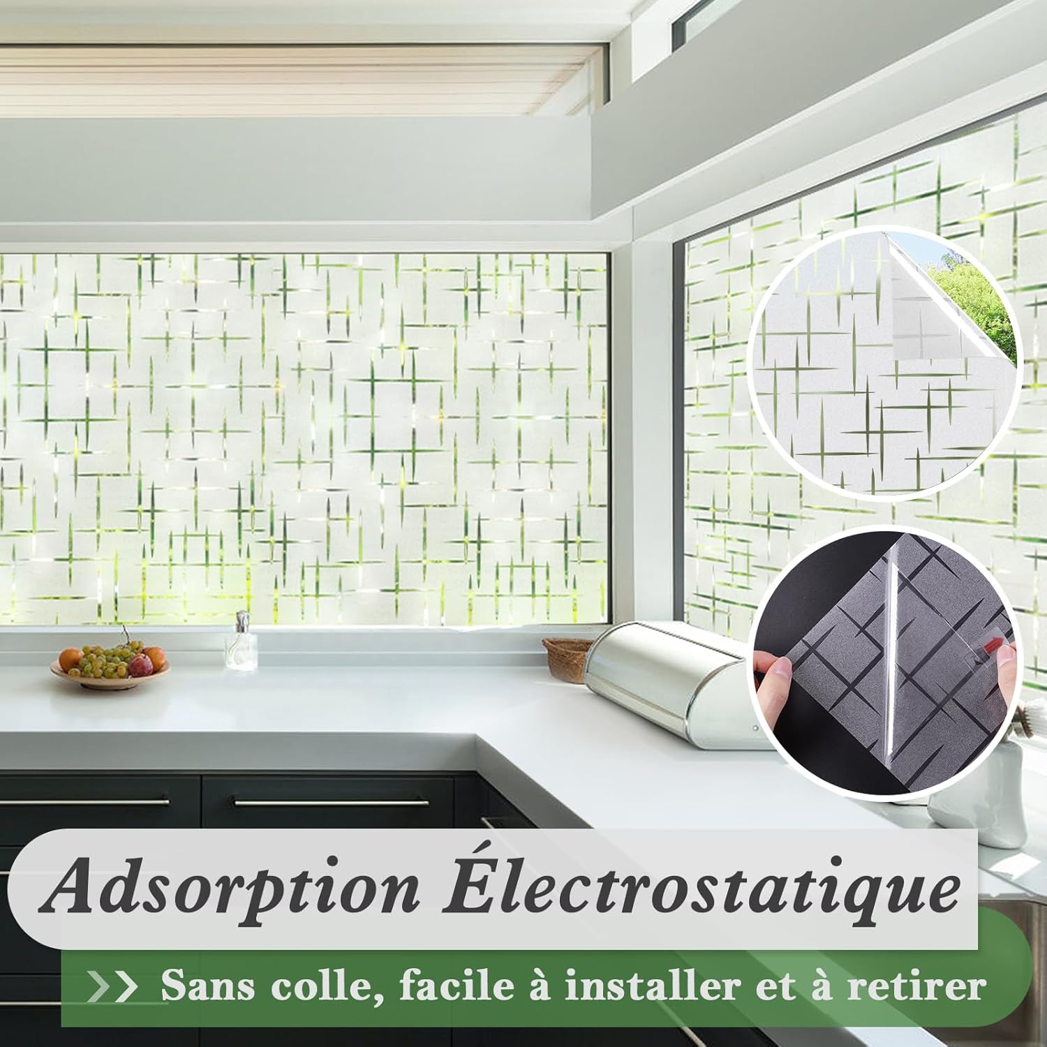 Lámina electrostática para ventanas Depoli 45 200 lámina electrostática adhesiva protección UV diseño entrecruzado para hogar, la oficina y la cocina. - 5