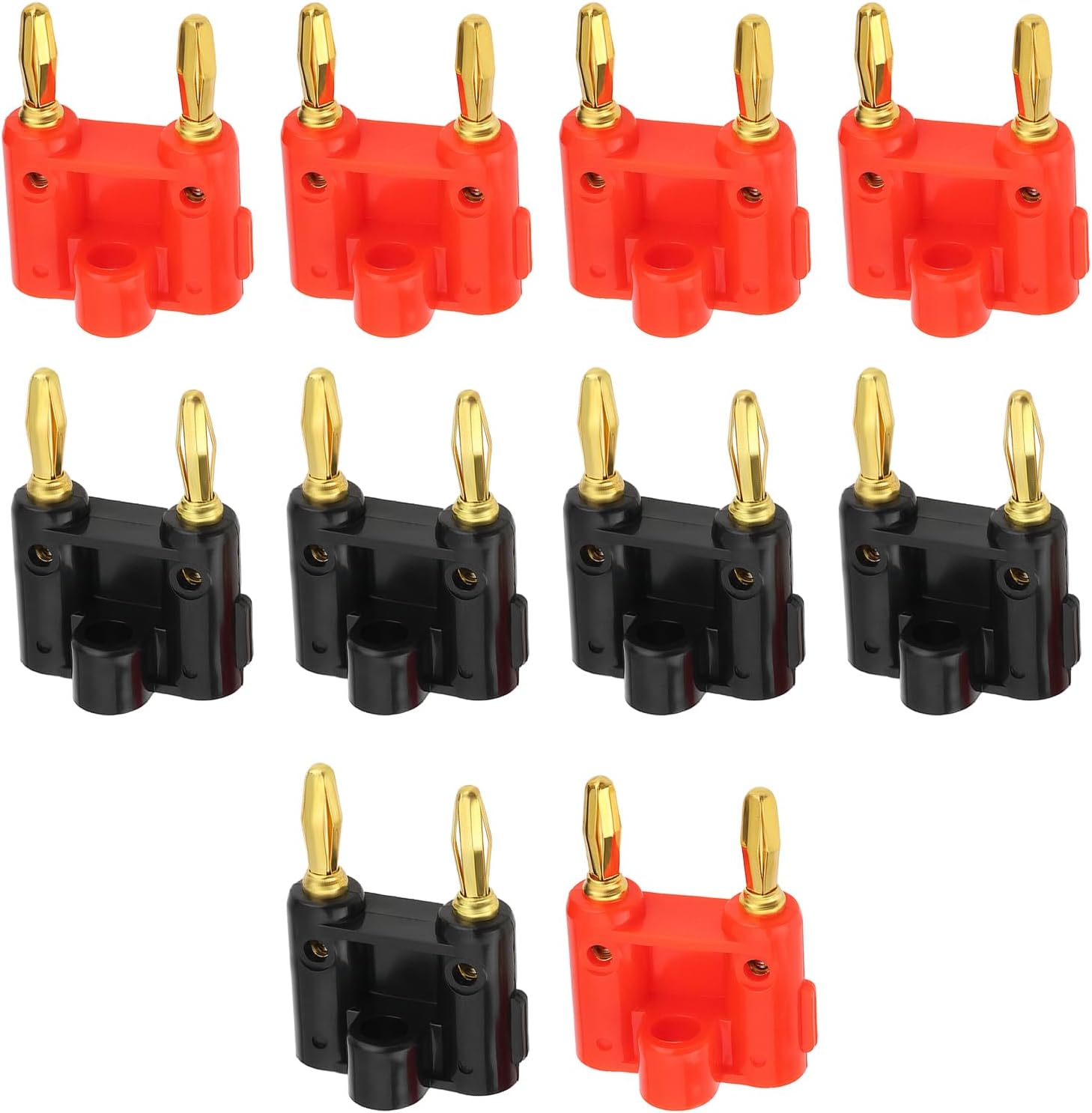 Zestaw 10 podwójnych wtyków bananowych 4 mm na śrubę do kabli głośnikowych, pozłacane złącze kablowe, wtyk bananowy do przewodów głośnikowych (czarny)