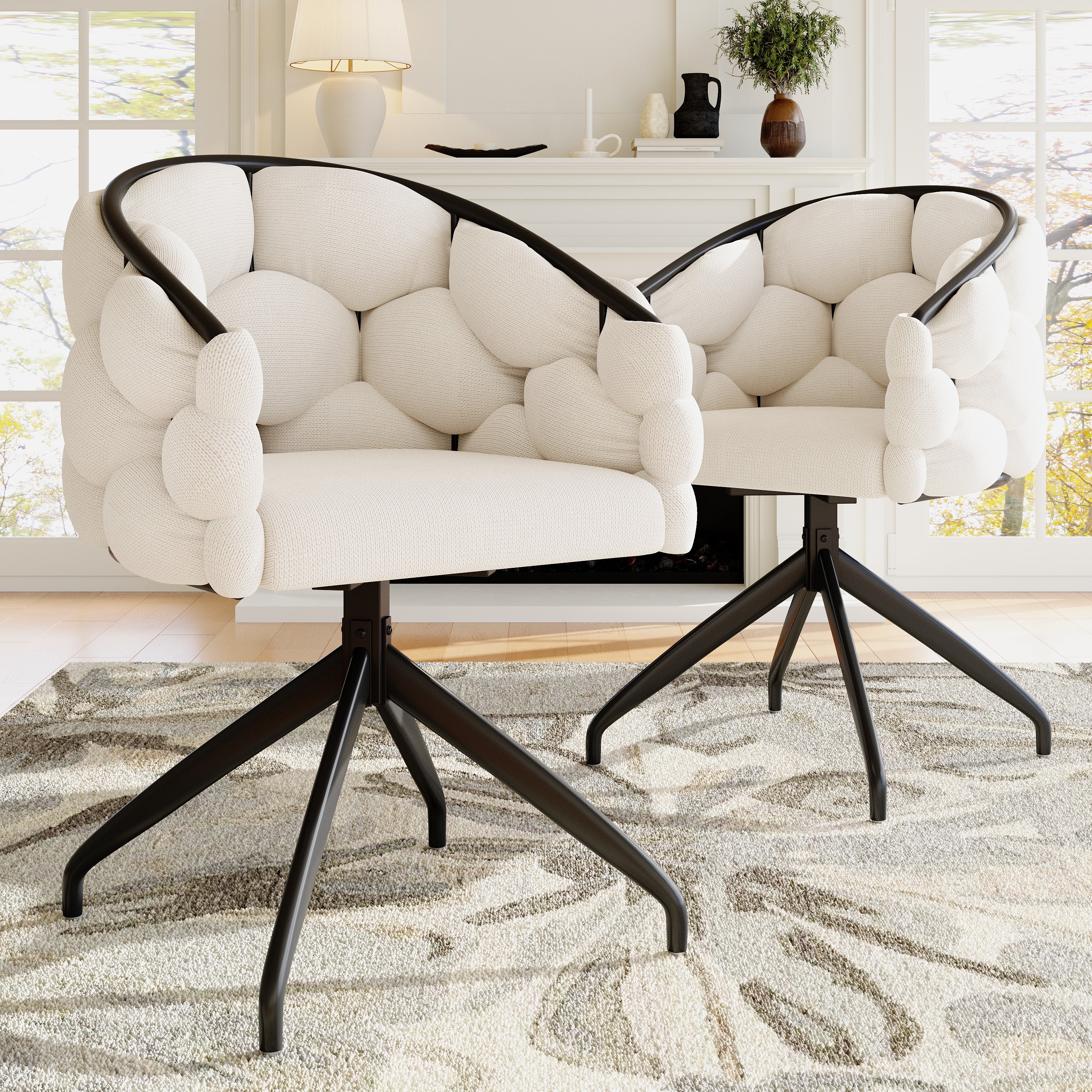 Lot De 2 Chaises De Bar Modernes Beliani - Bouclé Blanc, Piètement Métal, Accoudoirs, SANILAC