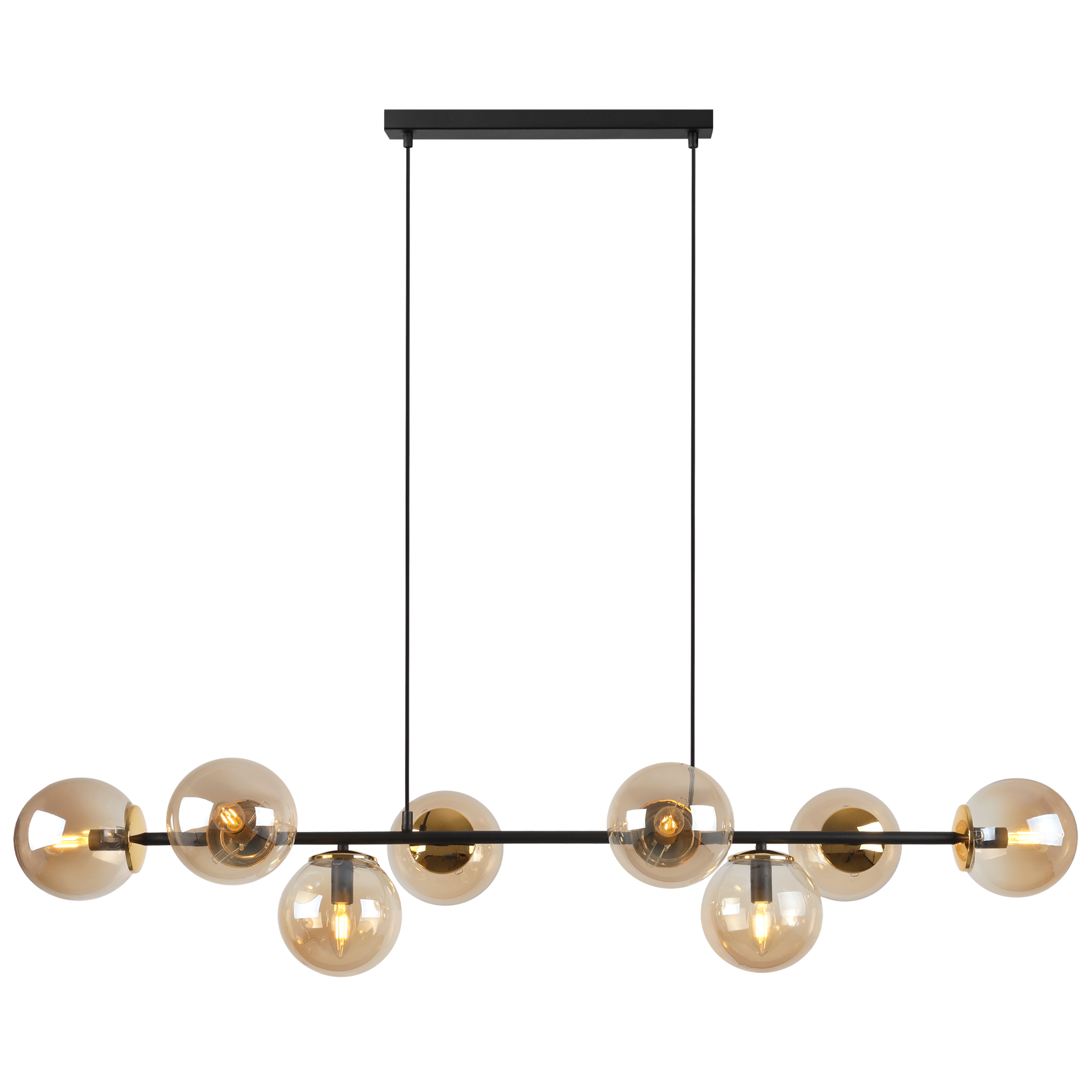 Lampă suspendată de tavan Light Home LH Siena 8x E14 40W negru/auriu abajur chihlimbar