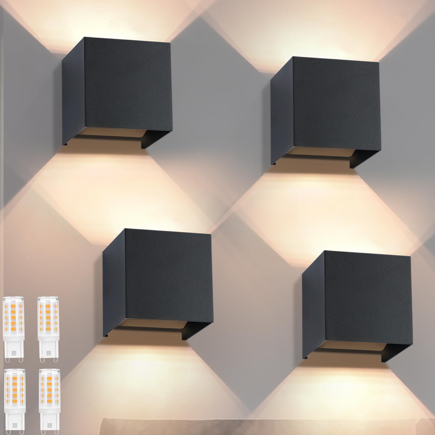 NETTLIFE kinkiety LED zewnętrzne/wewnętrzne, czarne góra dół, IP65, do domu, klatki schodowej