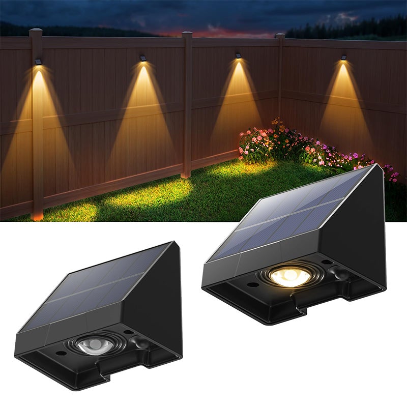 Zewnętrzne dekoracyjne lampki solarne do ogrodzenia, 2 sztuki, zewnętrzne kinkiety solarne z ciepłym światłem