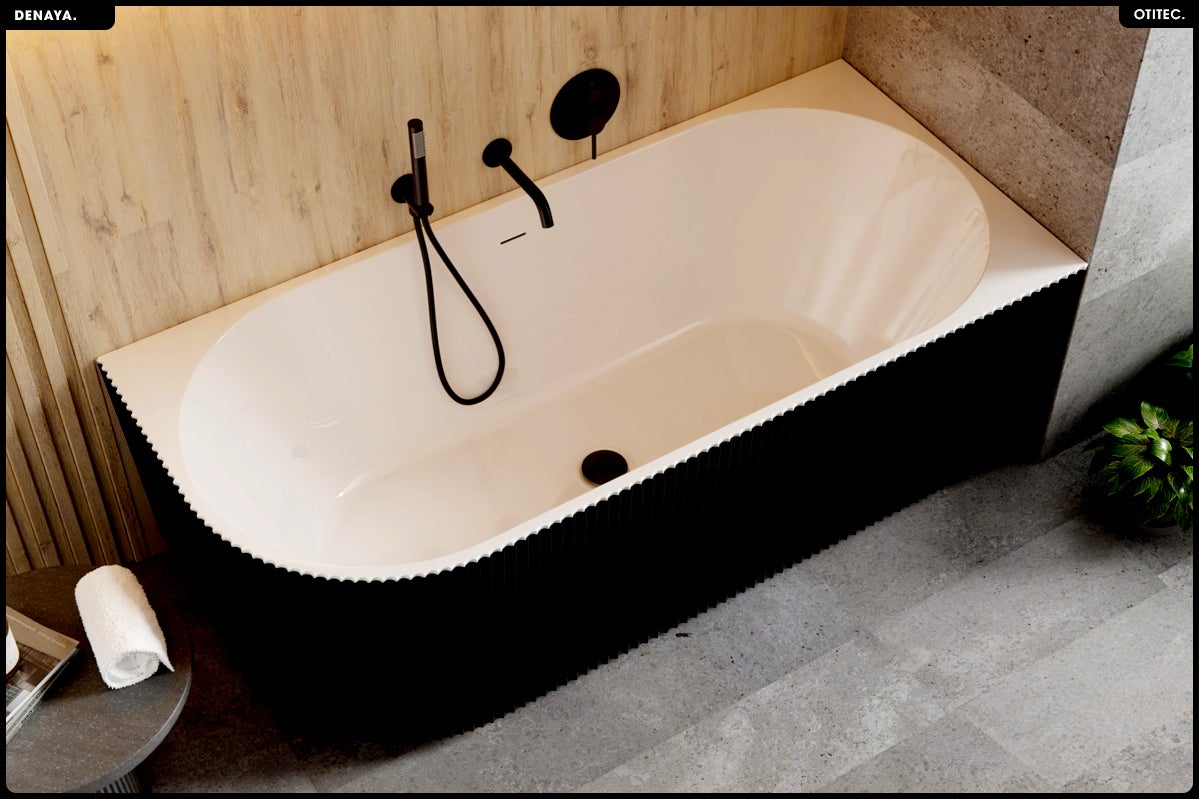 Bañera asimétrica - 150 x 75 cm - Derecha - Con sifón Cromado - Patas - INCLUIDAS - DENAYA - 3