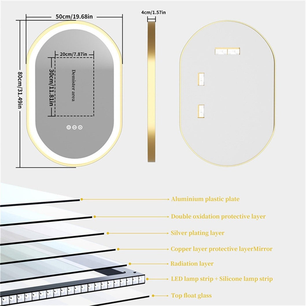 Miroir Salle de Bain LED 80x50cm Miroir Mural Ovale Anti-Buée 3 Couleurs Réglables+Mémoire+Tactile - 5