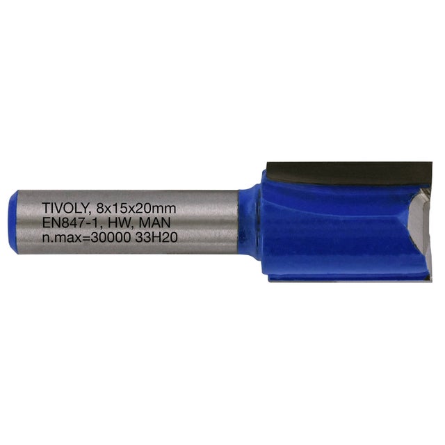 Tivoly • Fraise de Défonceuse à Rainurer Droit • Ø15mm • 2 Lames en Carbure • Tige Ø8mm • Pour Travail du Bois