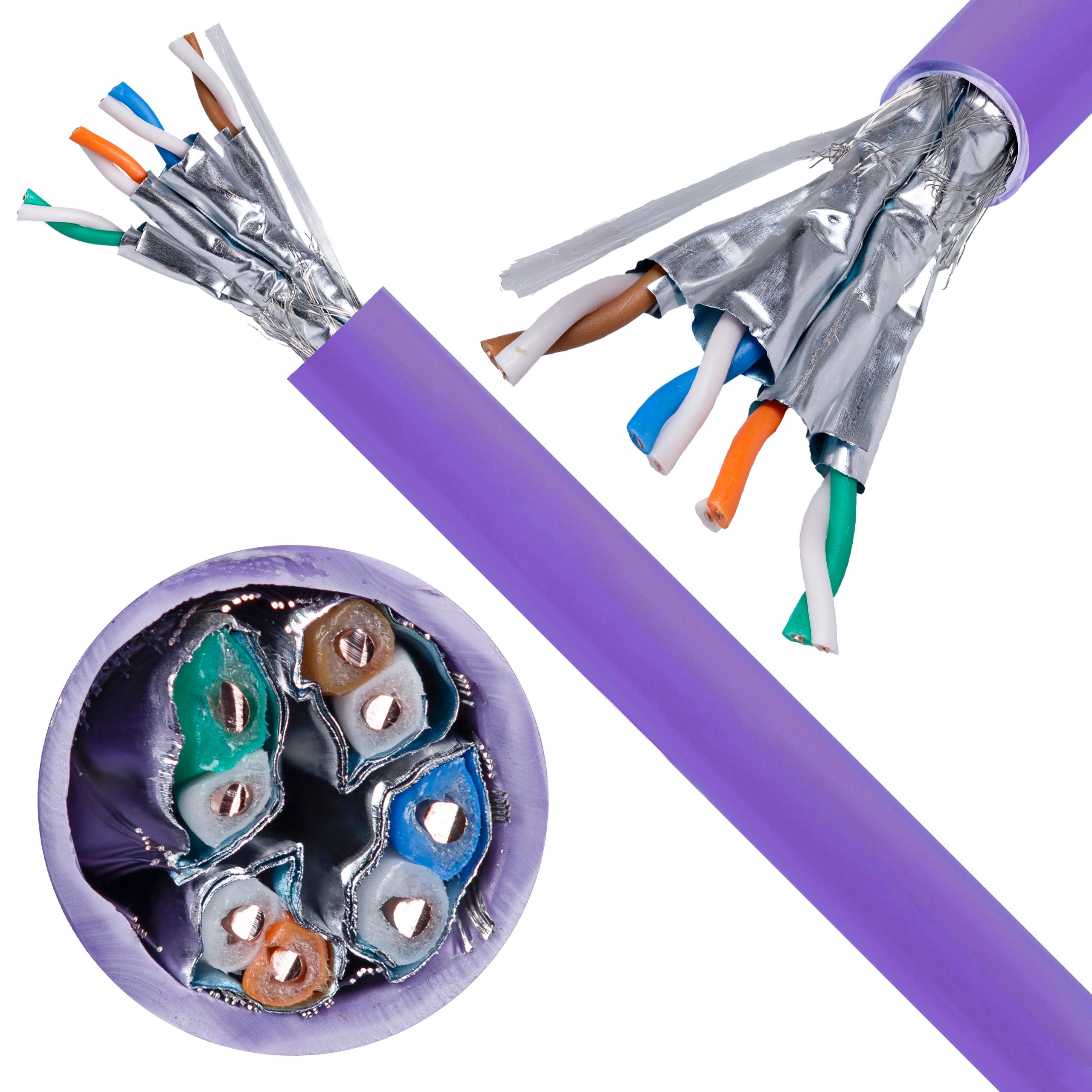 Kabel sieciowy S/FTP kat.7A skrętka 4x2x0,58mm wewnętrzny B2ca bezhalogenowy LSOH fioletowy Molex 500m