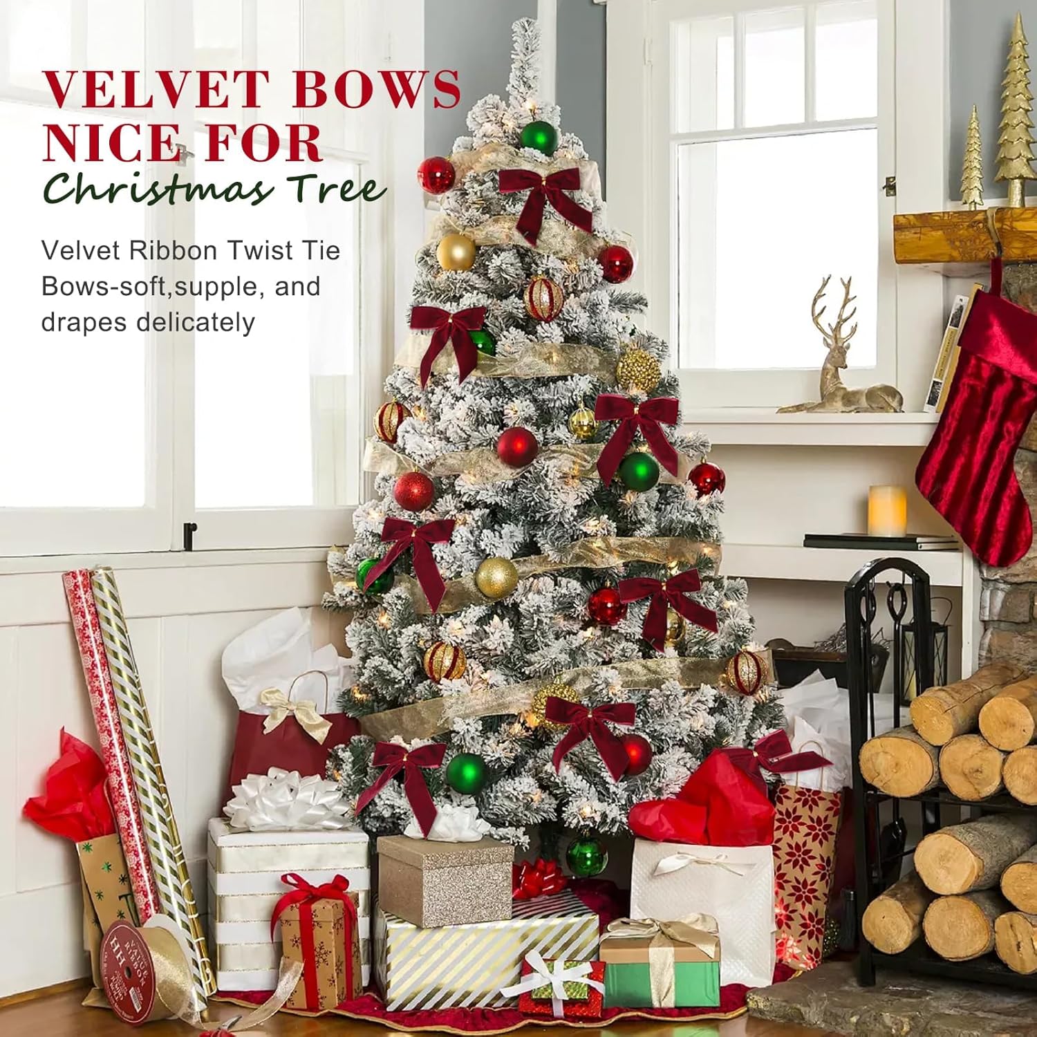 24 lazos navideños de terciopelo de 9 cm: decoraciones para árboles, coronas,regalos y el hogar; ideales para manualidades, bodas, chimeneas y puertas - 5