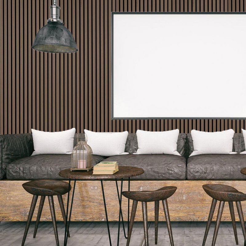 Panel de listones de MDF Revestimiento mural natural Moderno panel mural acústico de chapa de madera y fieltro 120x60x2,1cm nogal - 8
