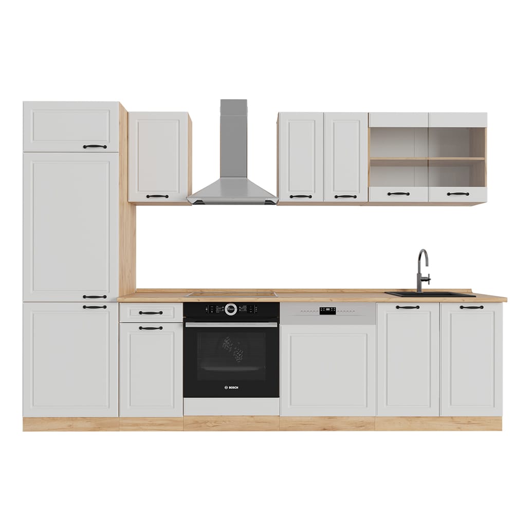 Vicco Cucina Componibile R-Line, Casa Di Campagna Bianca/quercia Dorata, 300 Cm Senza Piano Di Lavoro | Leroy Merlin