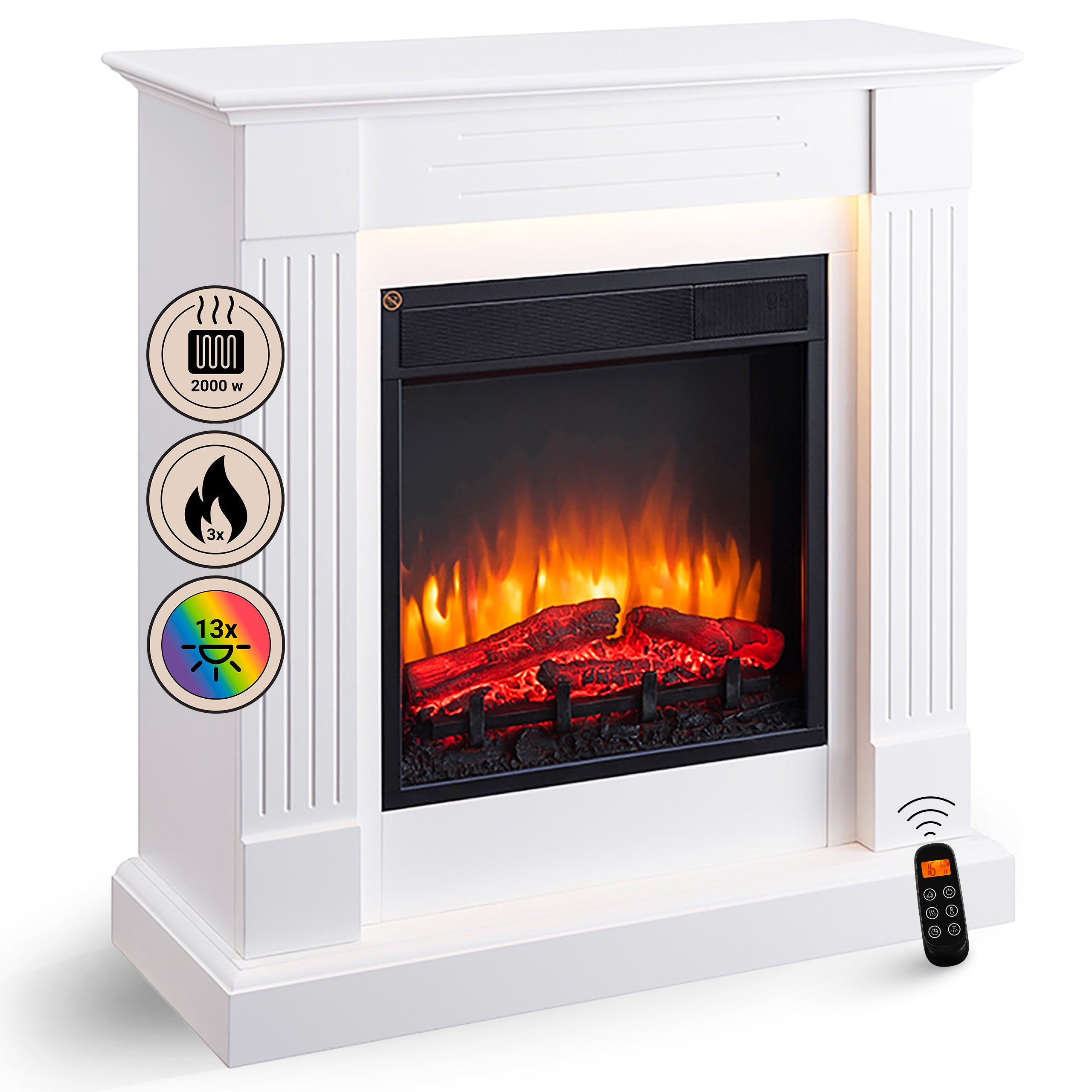 Caminetto Elettrico BALDERIA Finn - 2000W, Effetto Fiamma 3D, Telecomando, Timer, Termostato, Bianco - Foto 11