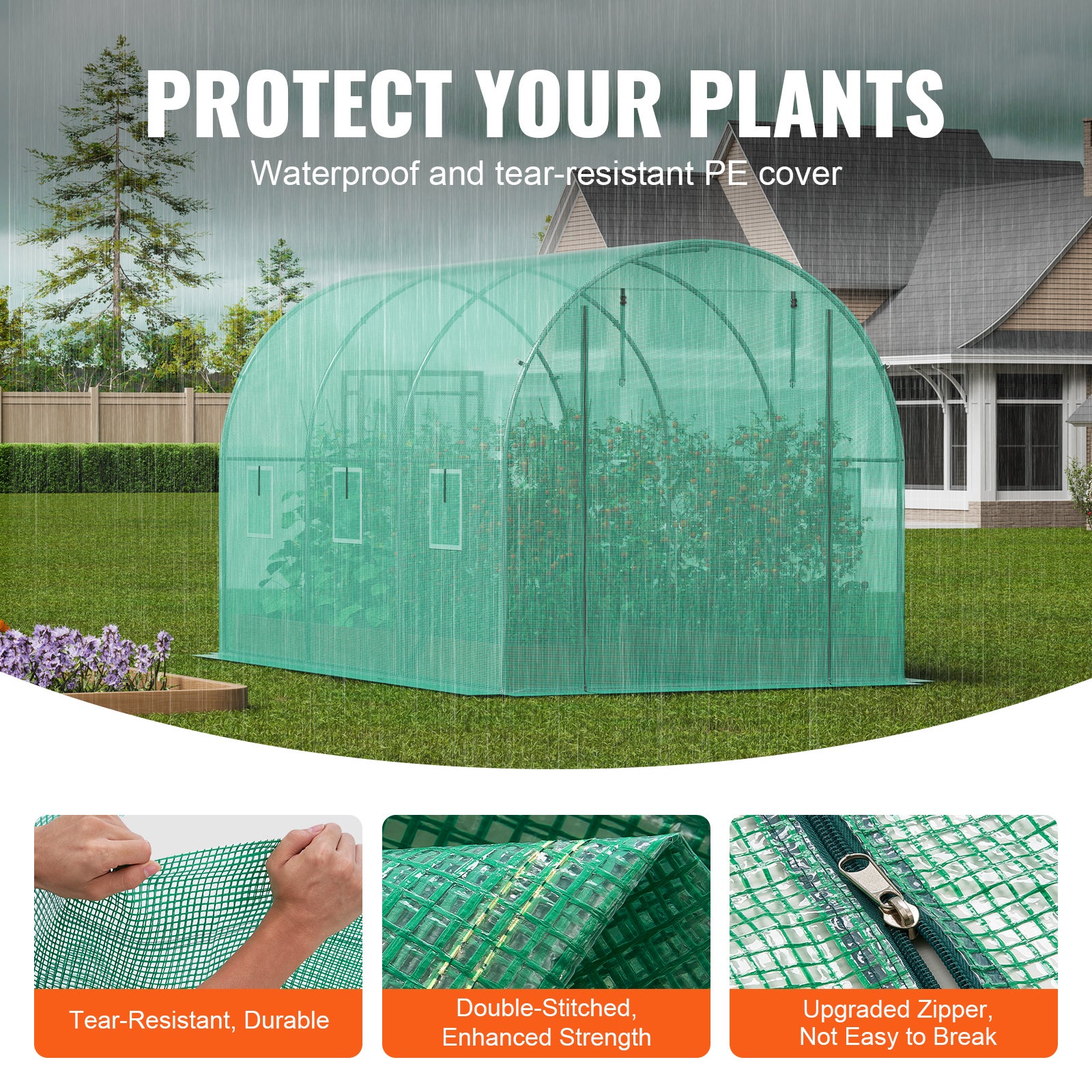 Serre Tunnel Jardin,VEVOR 292x196x190 cm,Tente Abri Plantes avec Cadre en Acier Galvanisé,Couverture en PE Verte,Porte à Glissière Enroulable - 3