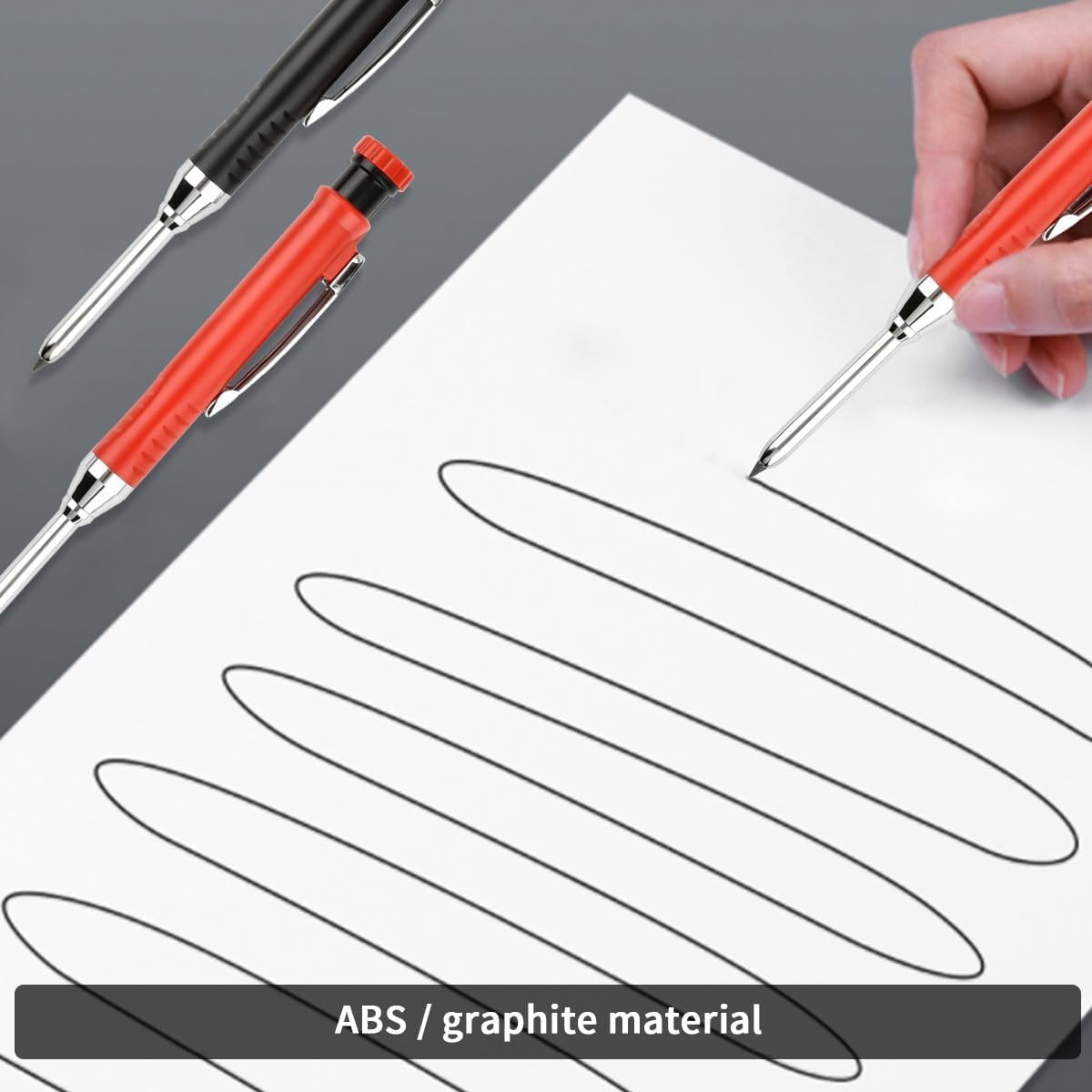 Matita professionale per lavori edili 2 pezzi con 24 ricariche, temperamatite, pennarello per fori profondi per legno, attrezzo da falegname - 6