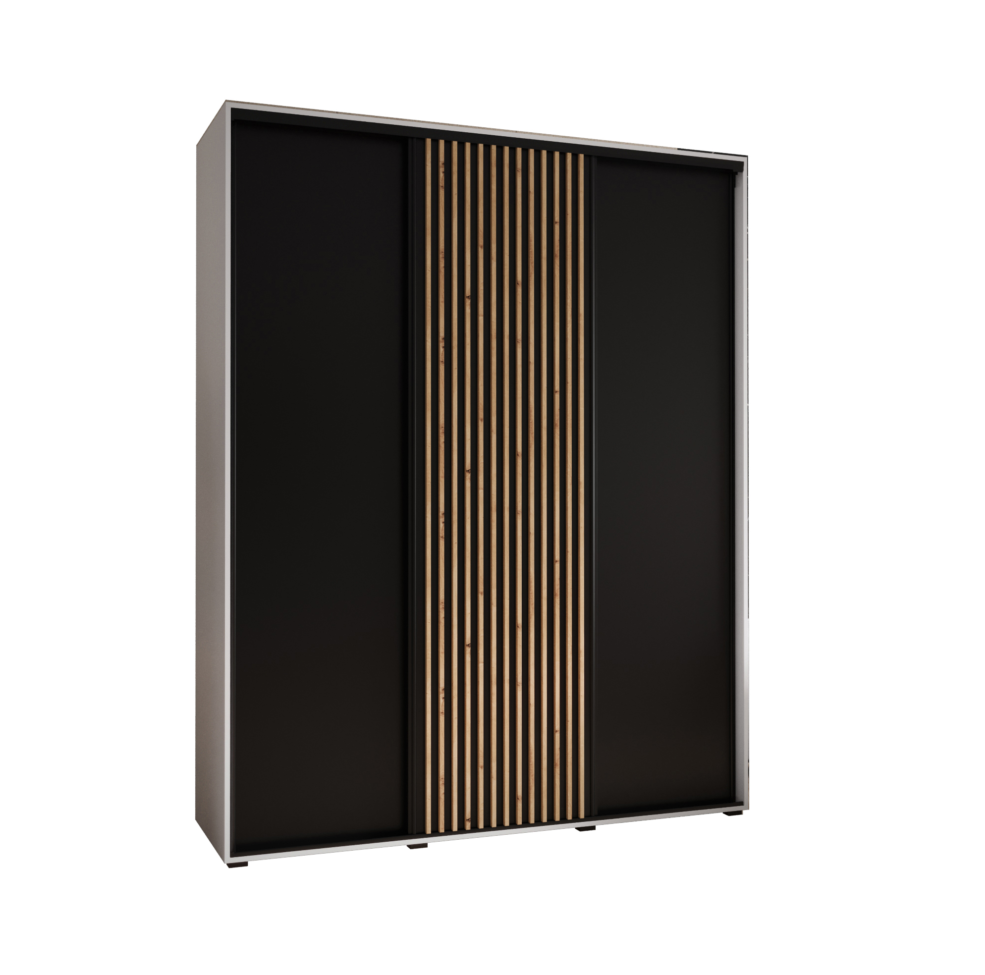 Szafa przesuwna wysoka Lanko 1 200 x 60 x 235,2 cm biały + czarny + lamele artisan - Abiks Meble