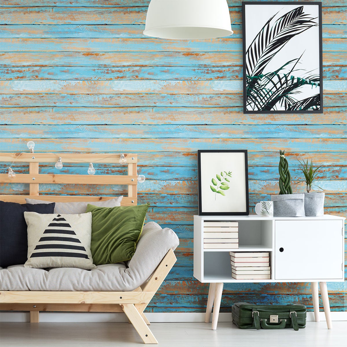 Vinilos madera azul vintage - adhesivo de pared - revestimiento sticker mural decorativo - 60x60cm