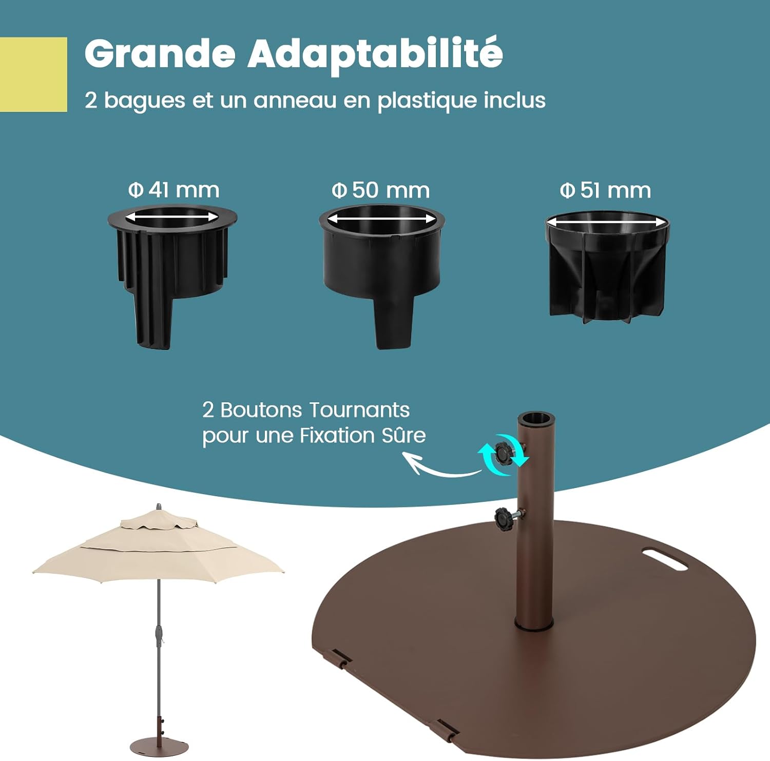 SWANEW Supporto Per Ombrellone Ancoraggio A Terra Supporto Universale Per Ombrellone 40 Cm Metallo Argento 87593987