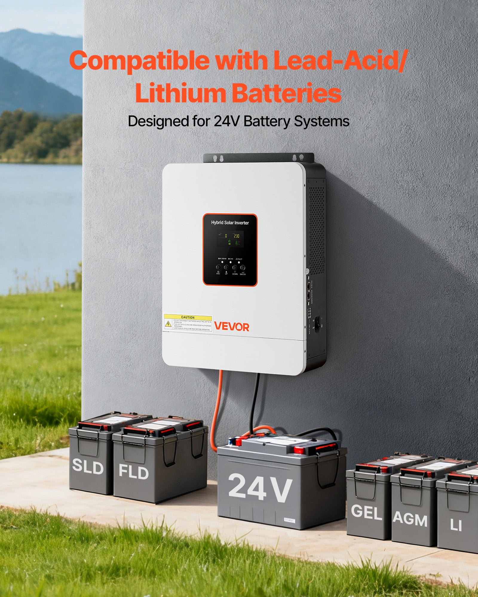 Inversor híbrido VEVOR 3000W, inversor solar híbrido de 24V DC a 230V AC, compatível com baterias de lítio-chumbo-ácido para sistemas fora da rede - 4