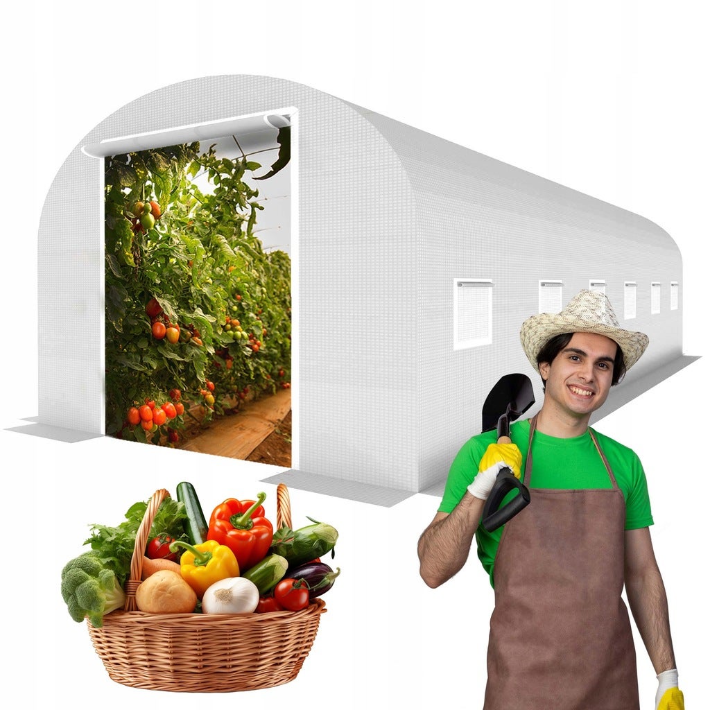 Duży tunel foliowy ogrodowy 6x3 szklarnia warzywa namiot XXL 18m2 biały UV4 - 8