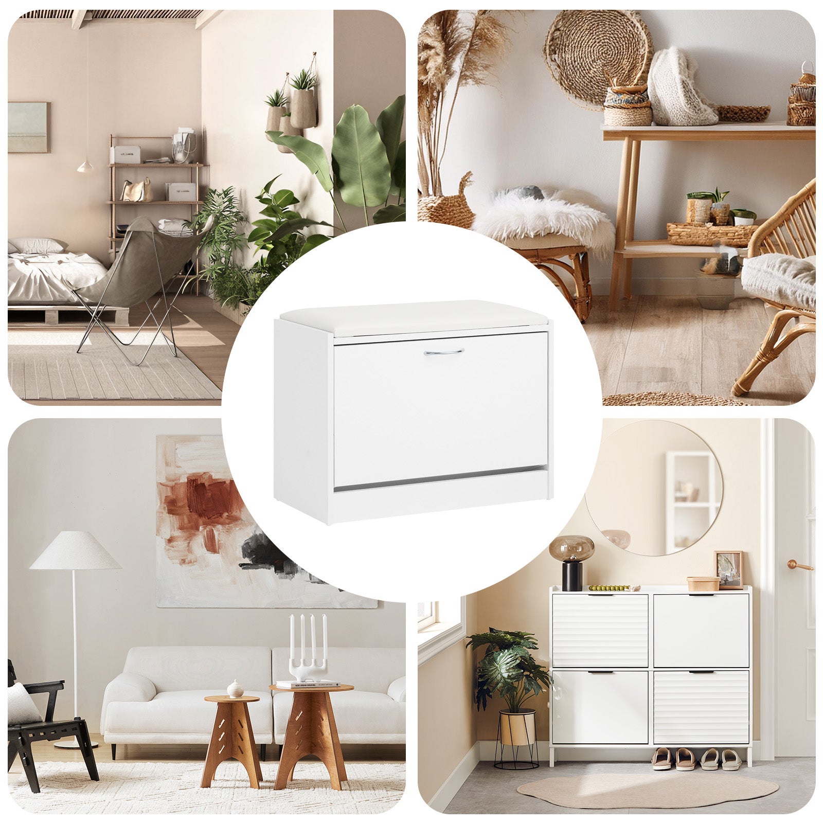 SoBuy Banc à chaussures avec coussin, Meuble à chaussures, 1 abattant et 3 étagères, 6 paires, Blanc, FSR16-W - 8