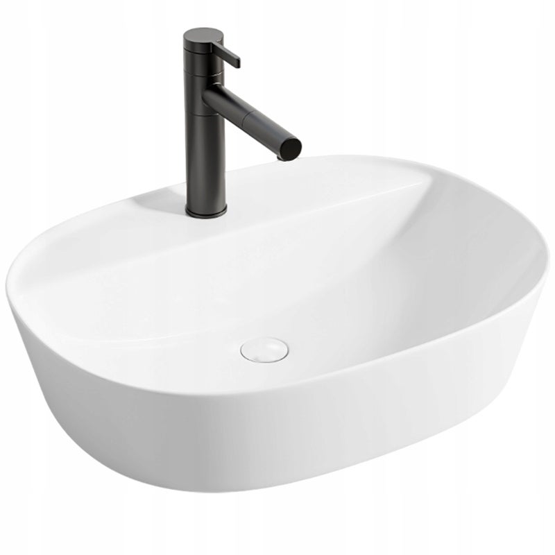 Umywalka nablatowa stawiana biała ceramiczna owalna 50 x 38 cm