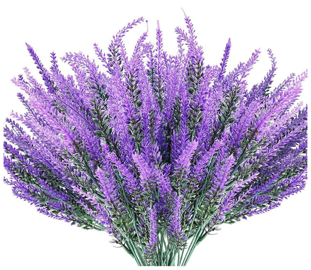 10 fiori di lavanda finti viola, decorazione floreale artificiale, piante di fiori artificiali, piante verdi in plastica da giardino