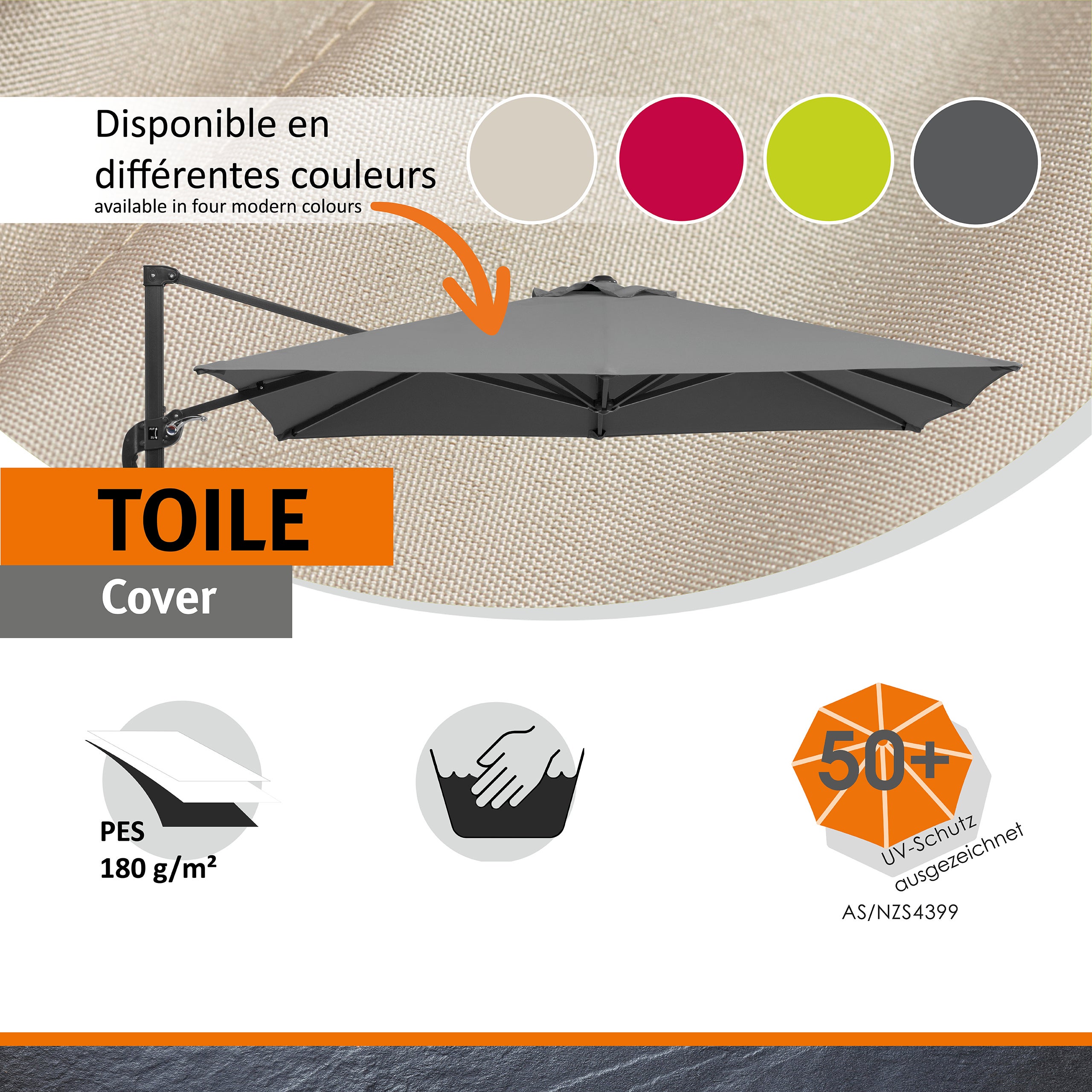 Parasol déporté Schneider Rhodos Junior anthracite, 270 x 270 cm – rotatif 360°, avec housse - 6