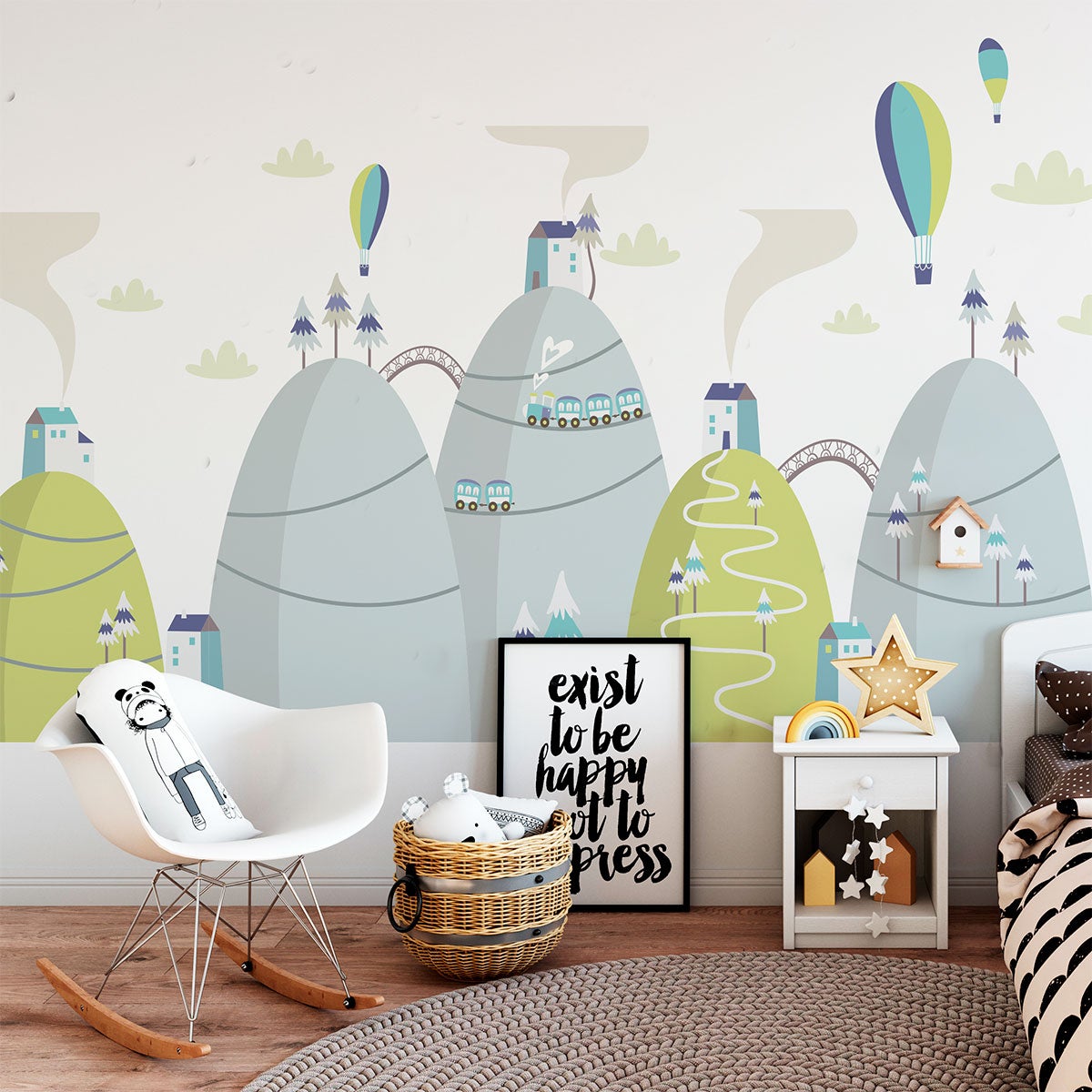 Adesivo mongolfiere mozzafiato delle montagne scandinave - Sticker adesivo - adesivi murali - 100x150cm - 3